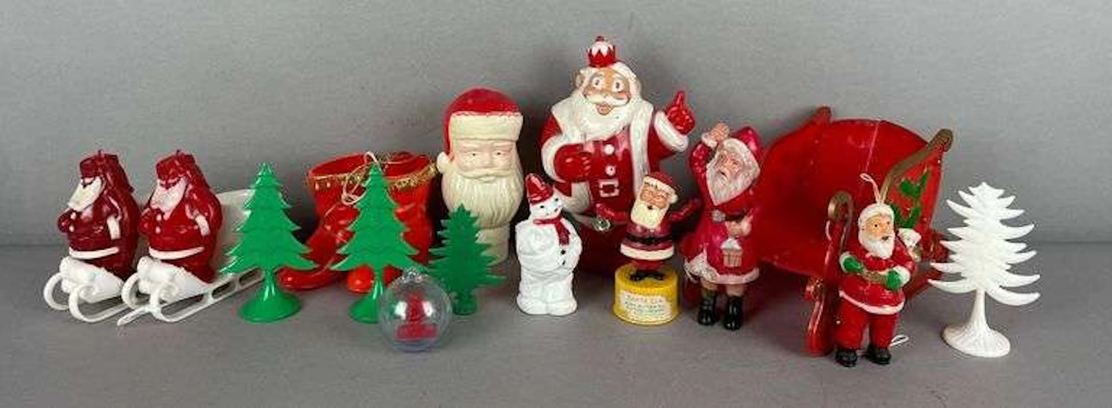 Group of Vintage Plastic Christmas Figurines and More