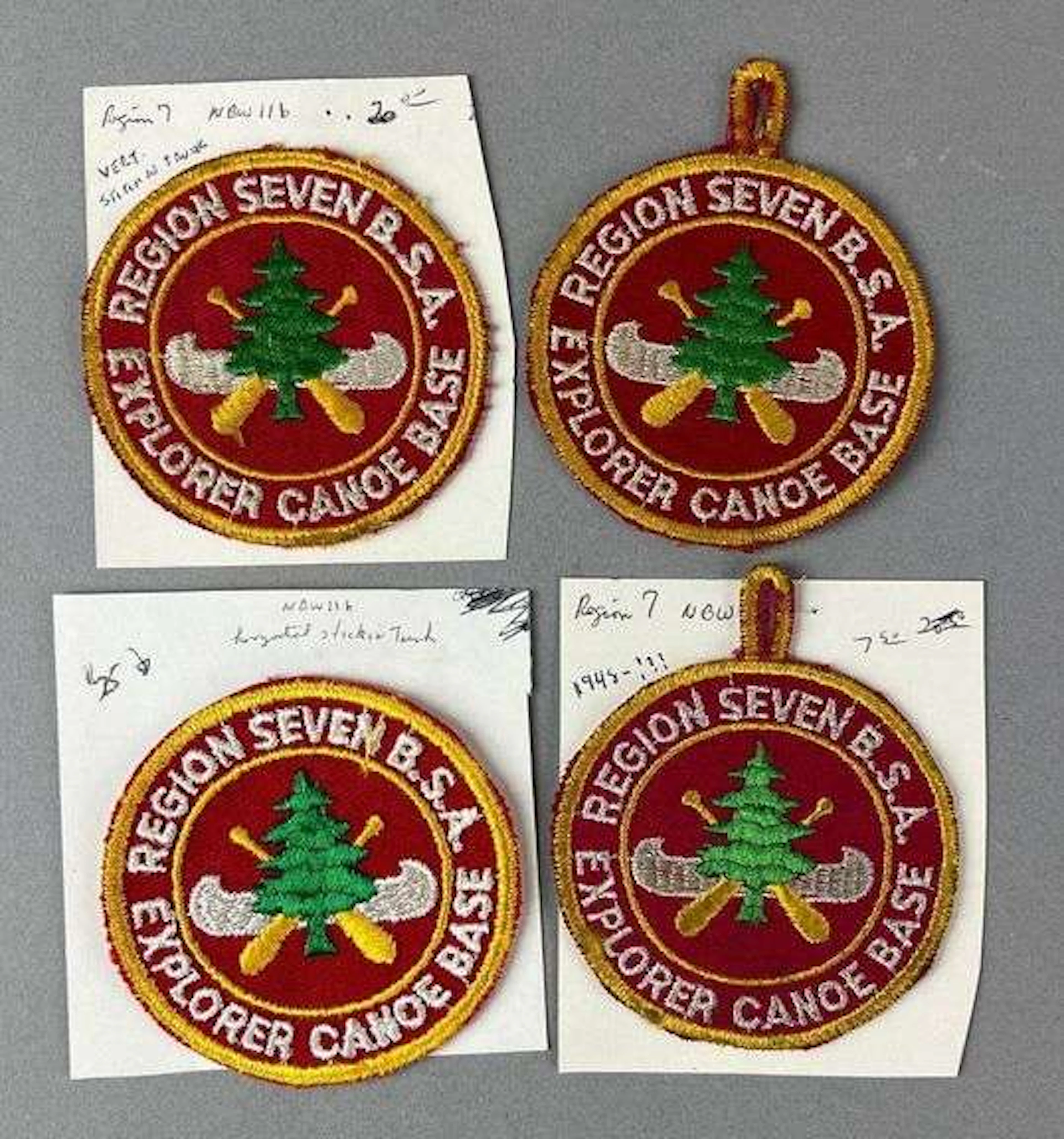 Group of 4 Vintage Boy Scouts of America Region 7 Explorer Canoe Base Patches