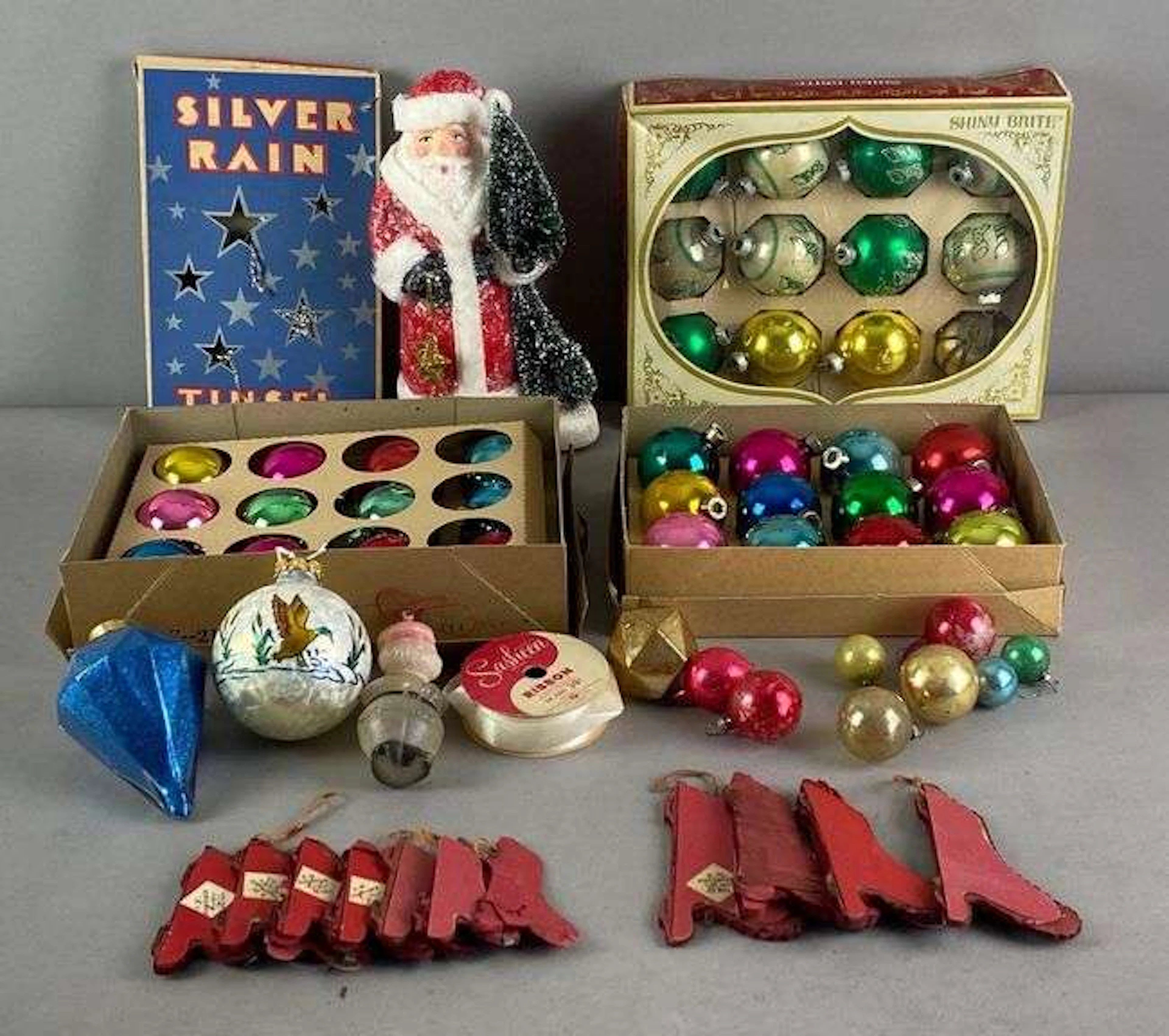 Group of Vintage Christmas Glass Ornaments and More