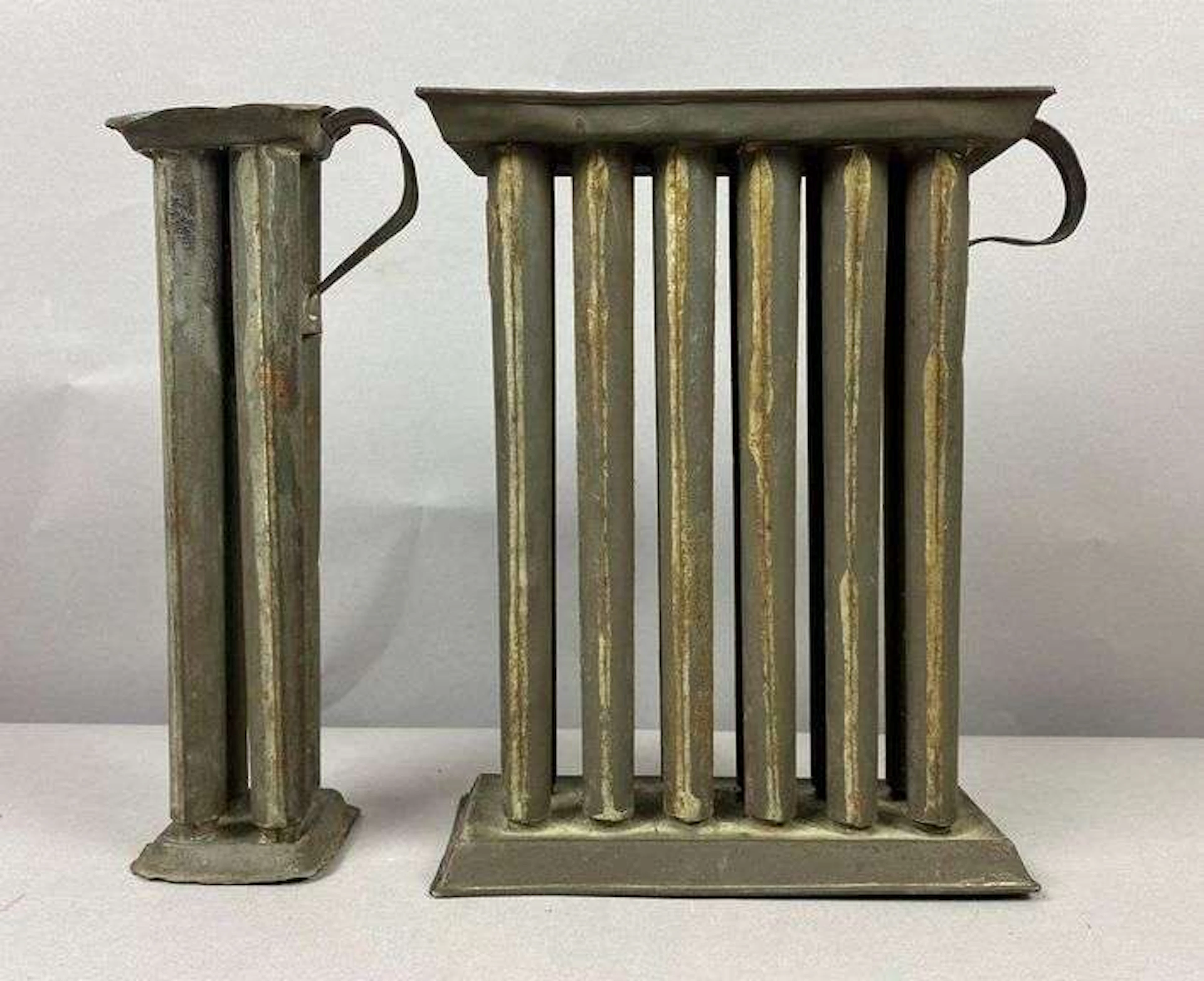 Group of 2 Antique Tube Tin Taper Candle Molds