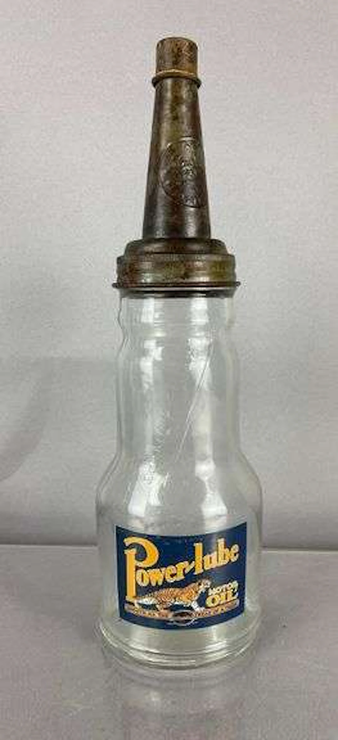 Reproduction Power-Lube Motor Oil Glass 1 Quart Bottle