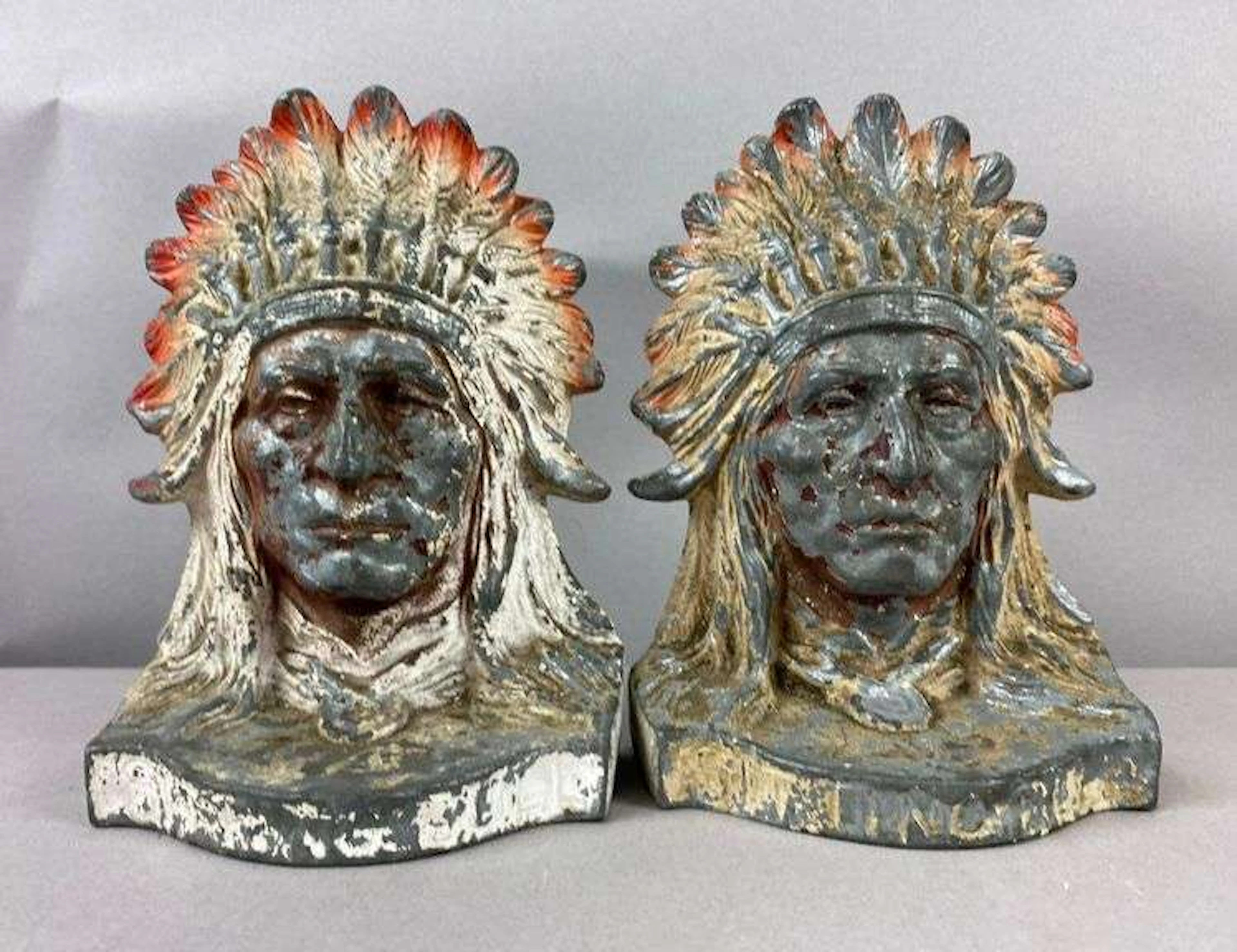 Vintage Cast Alluminum Native American Chief Bookends