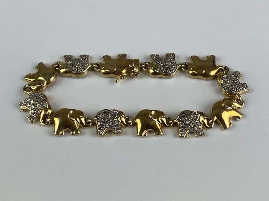 Gold Plates Sterling Silver Rhinestone Elephant Bracelet