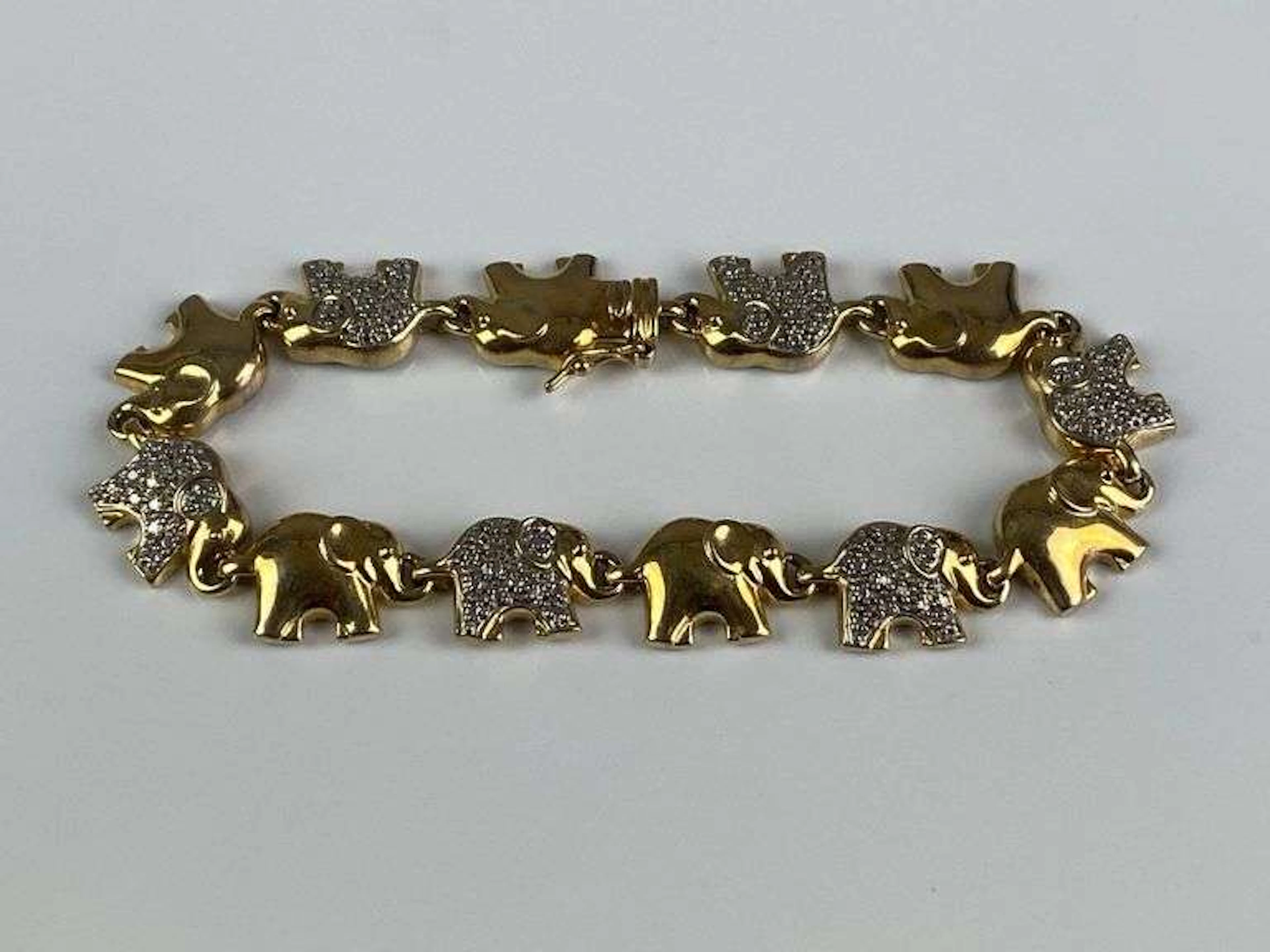 Gold Plates Sterling Silver Rhinestone Elephant Bracelet