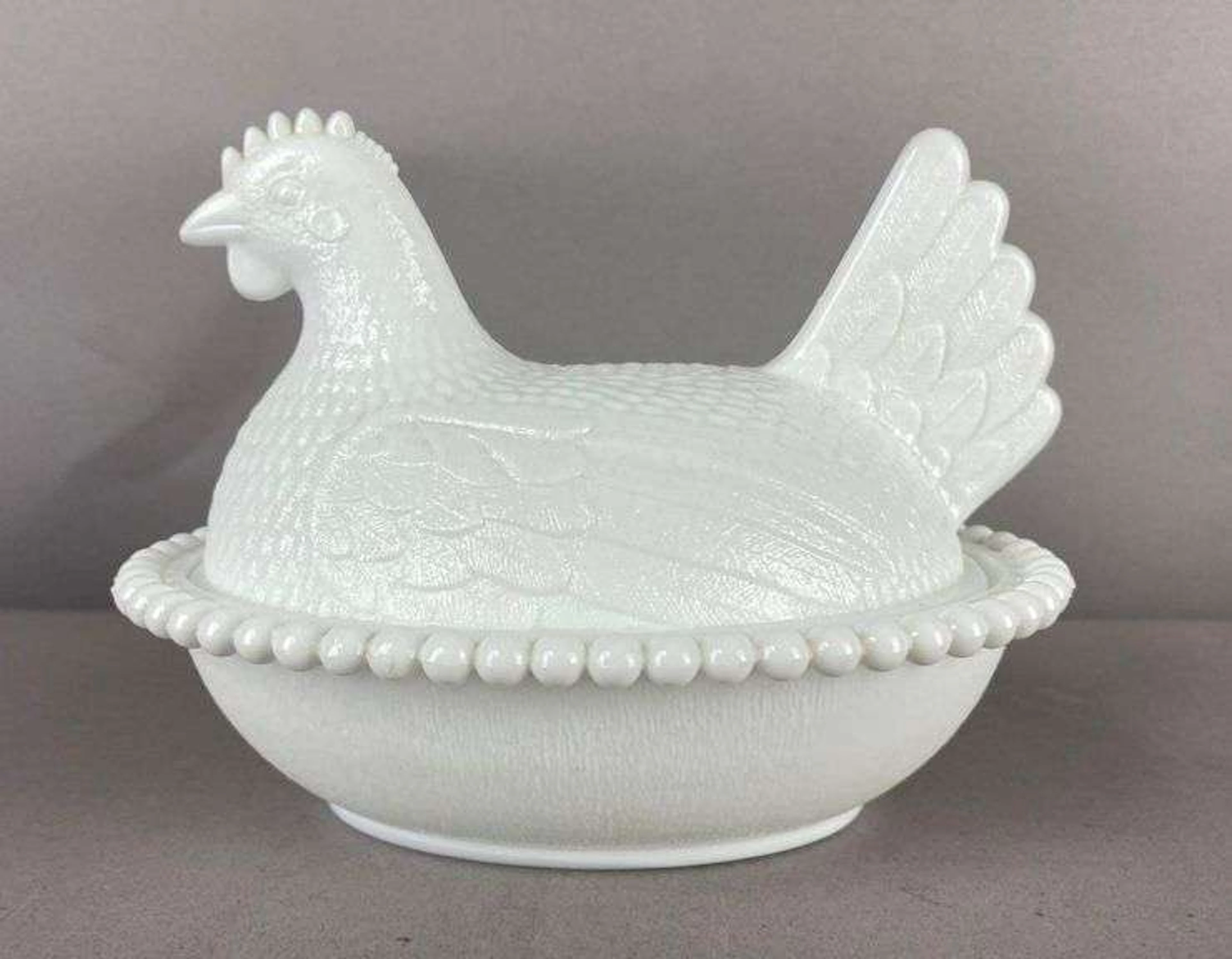 Antique 1930’s Indiana Glass Company Milk Glass Hen on Nest Candy Dish