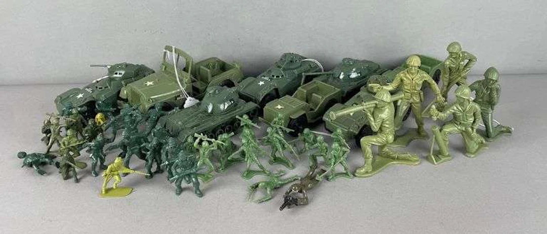 Group of Plastic Army Figures and Vehicles