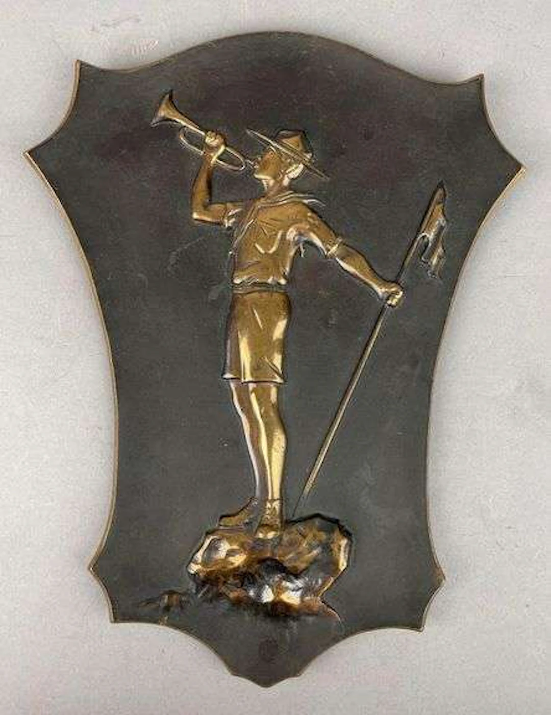 Vintage Brass Boy Scout Bugler Wall Plaque