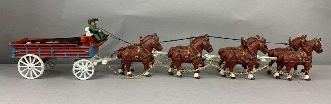 Reproduction Cast Iron Horse Drawn Beer Delivery Wagon