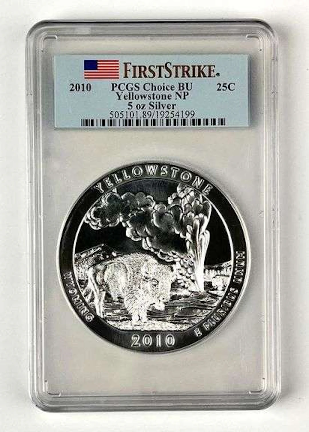 2010 US ATB Yellowstone Wyoming 5 oz .999 Fine Silver Round PCGS Choice BU