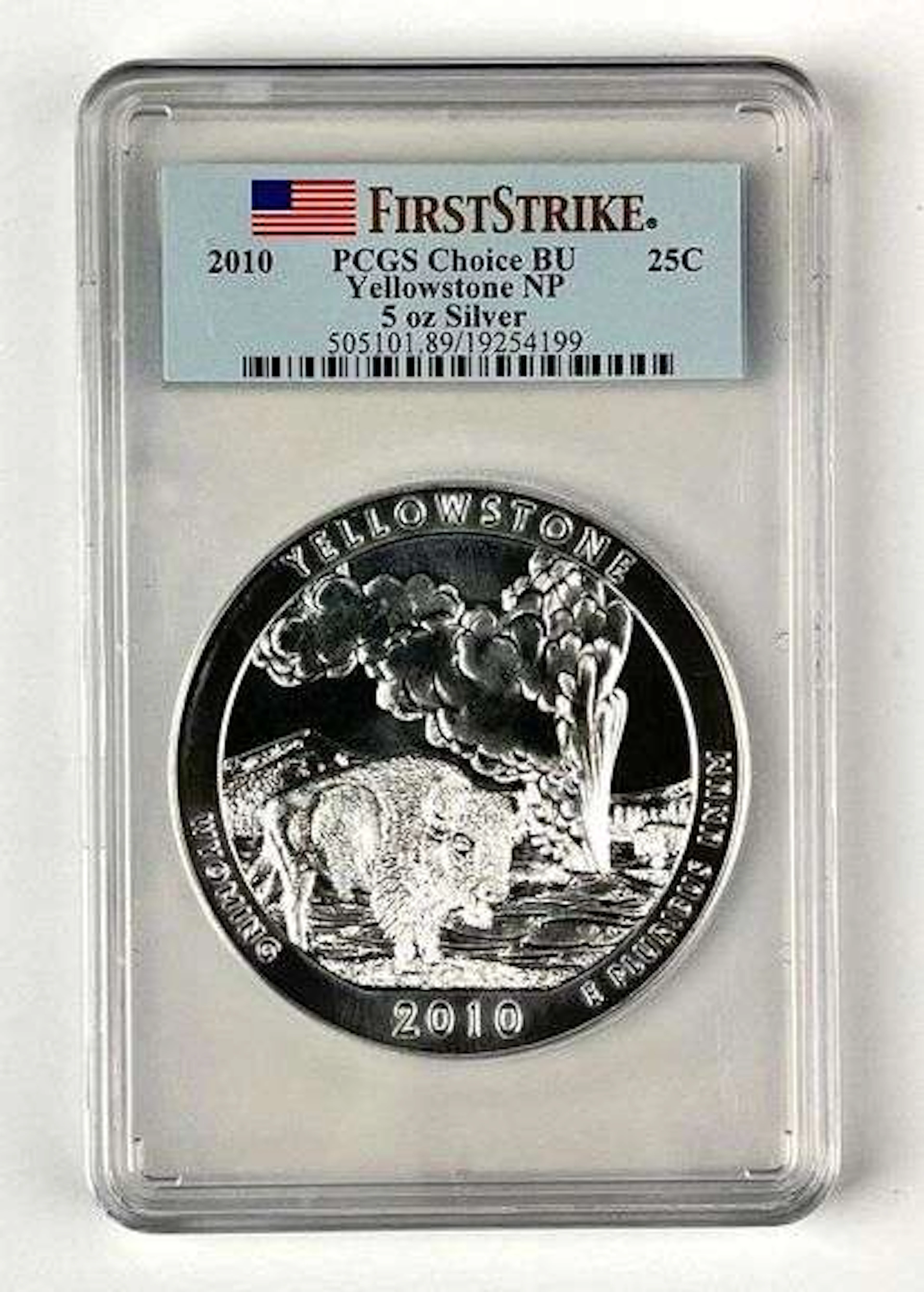 2010 US ATB Yellowstone Wyoming 5 oz .999 Fine Silver Round PCGS Choice BU