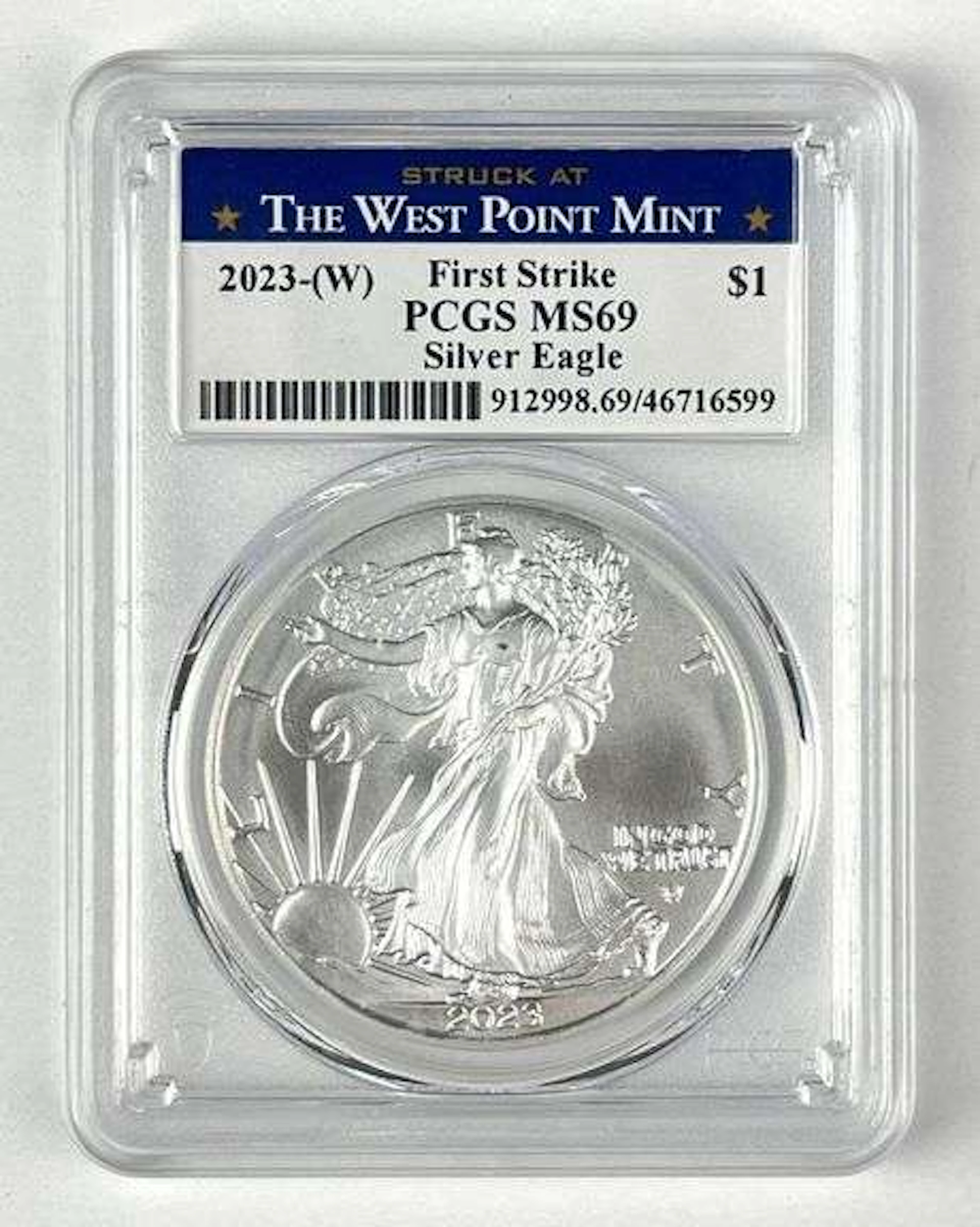 2023 W US $1 American Silver Eagle 1 oz Fine Silver Coin PCGS MS69