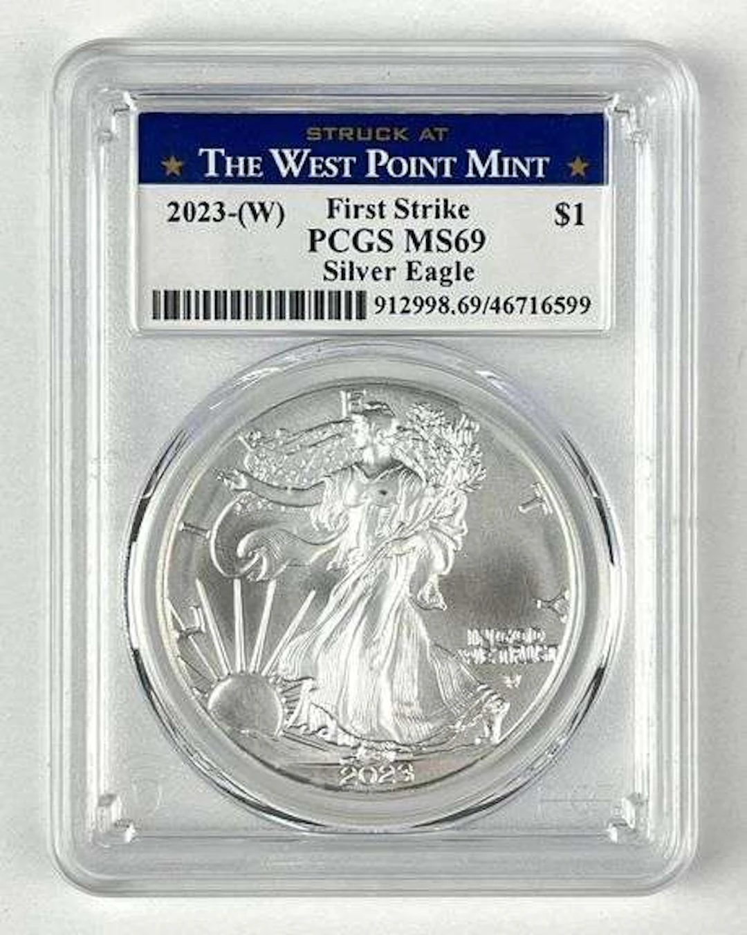 2023 W US $1 American Silver Eagle 1 oz Fine Silver Coin PCGS MS69
