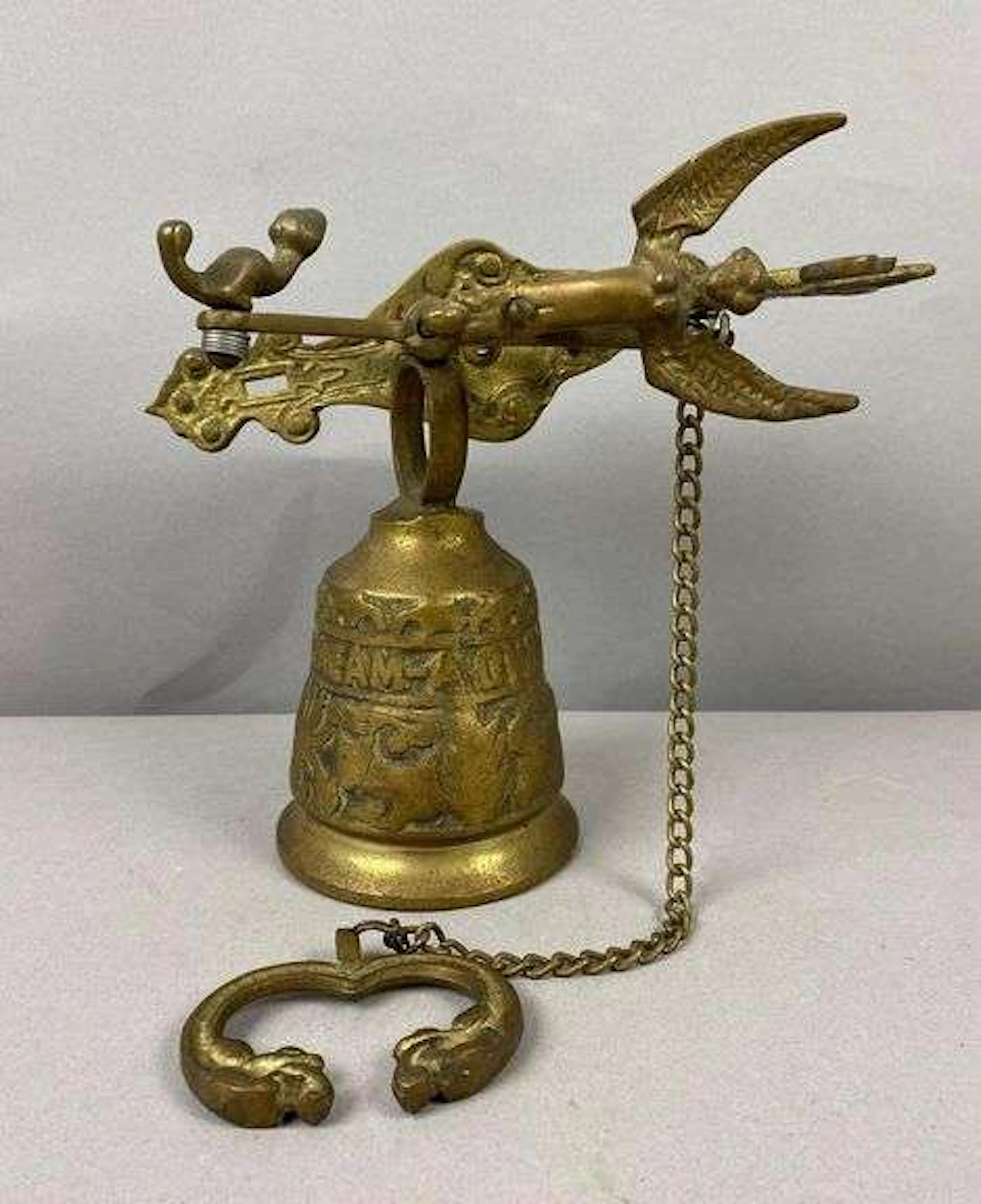 Vintage 1960’s Monastery Wall-Hanging Brass Bell and Mount