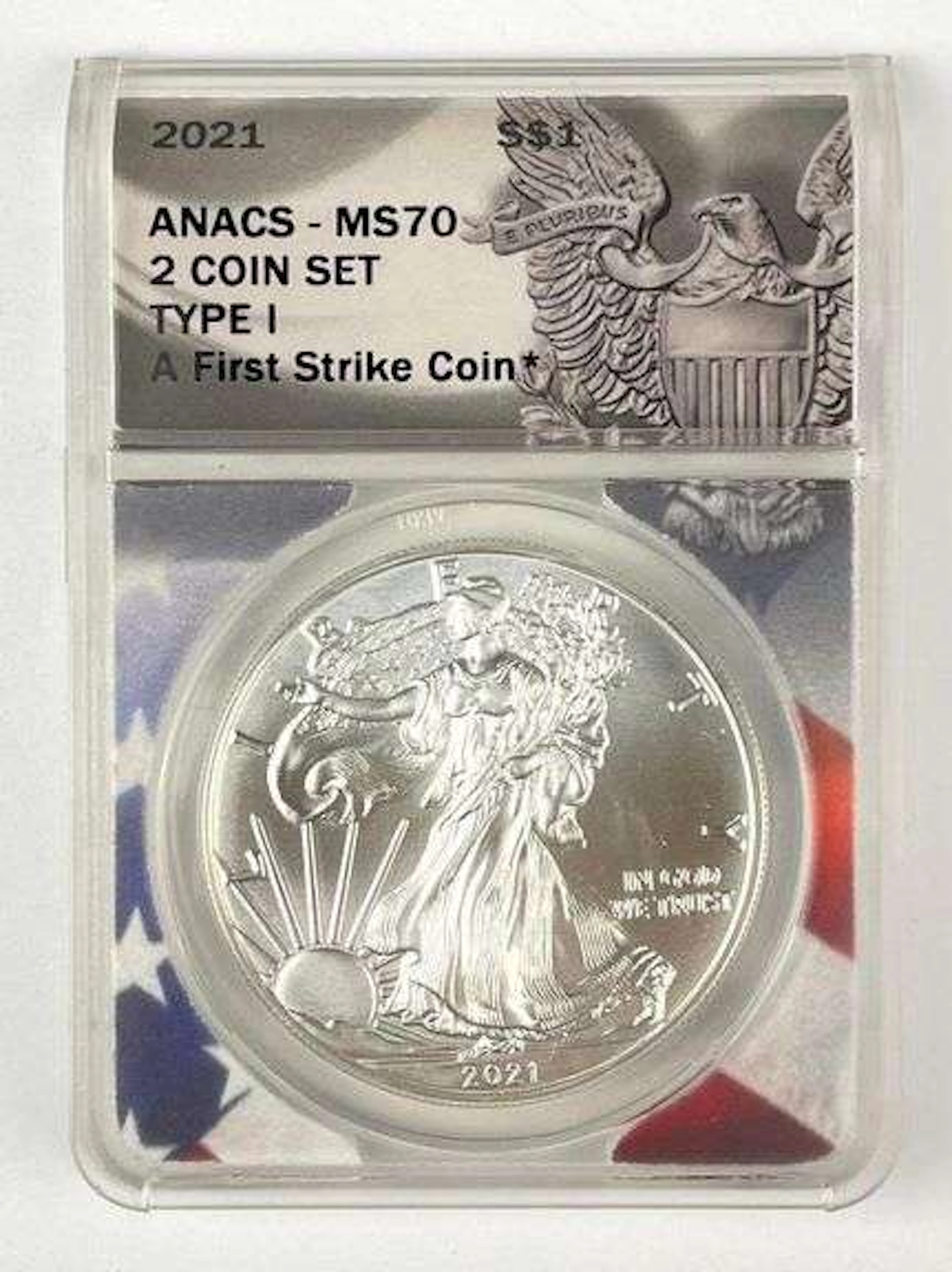 2021 US $1 American Silver Eagle 1 oz Fine Silver Coin ANACS MS70