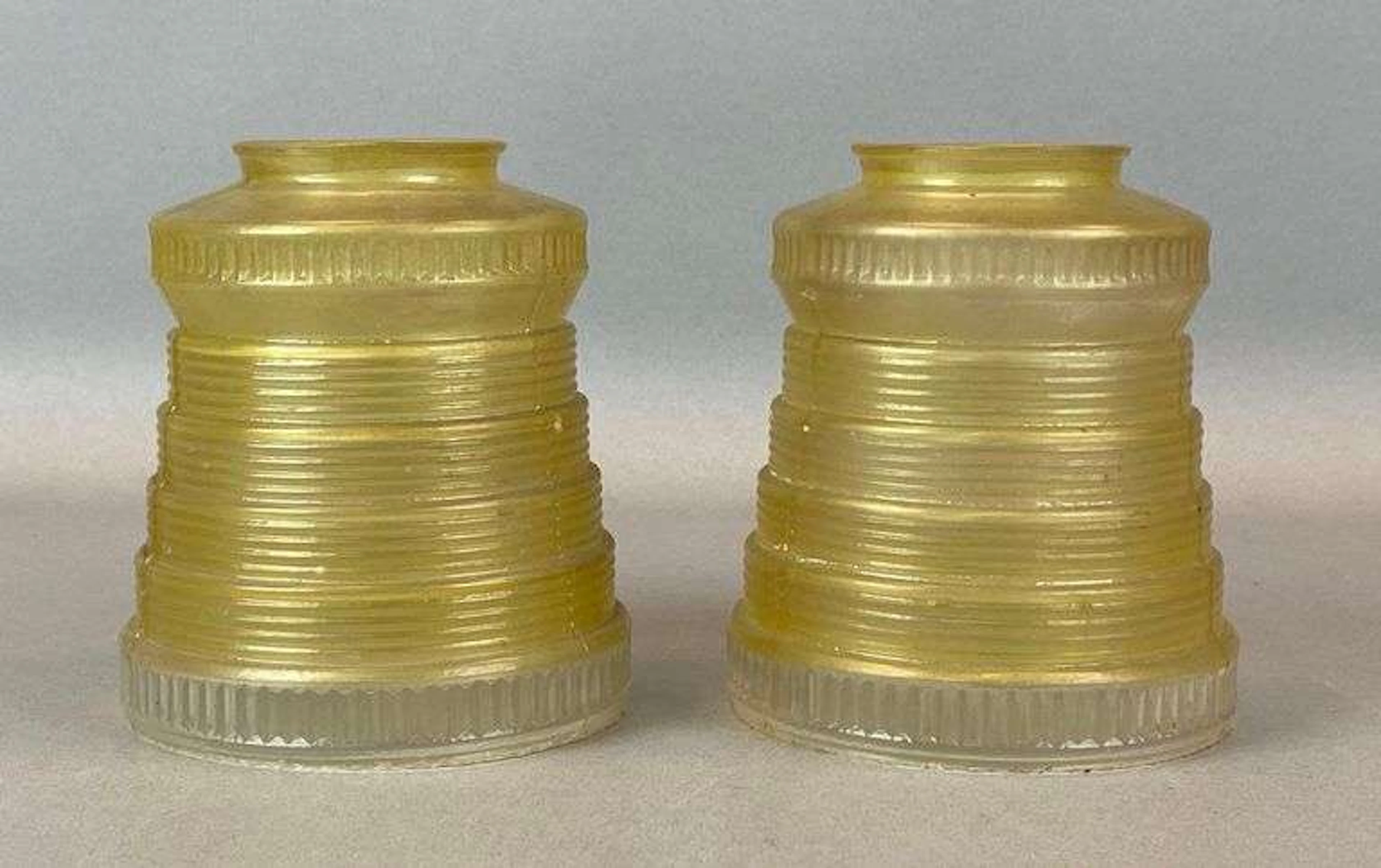 Group of 2 Antique Yellow Tiered Glass Lamp Shades