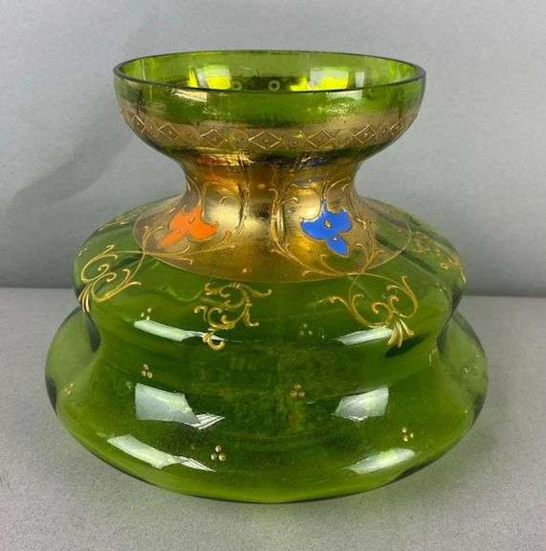 Vintage Bohemian Glass Glit Flower Accents Vase
