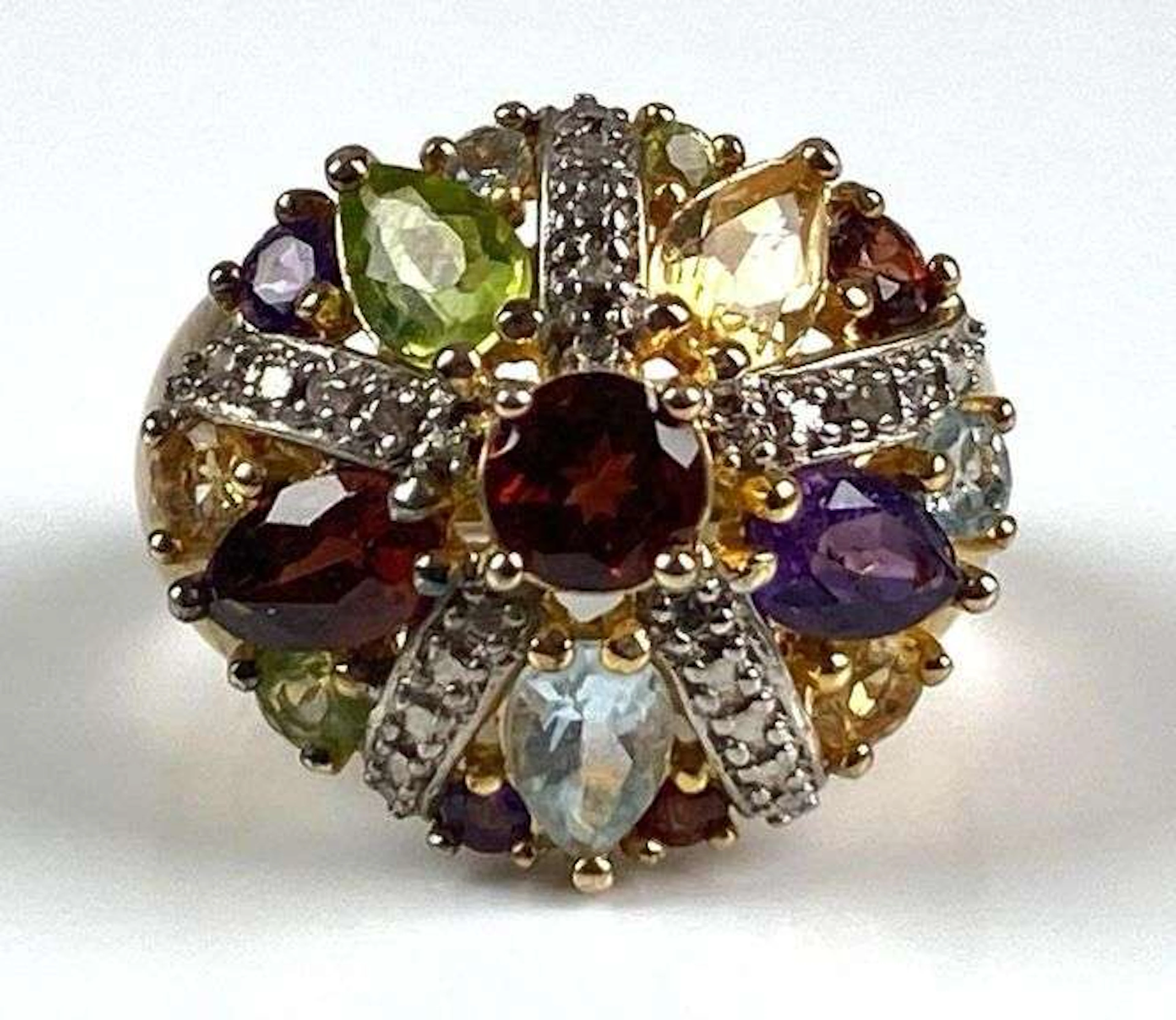 Signed Sterling Silver Multi-Stone Cluster Ring