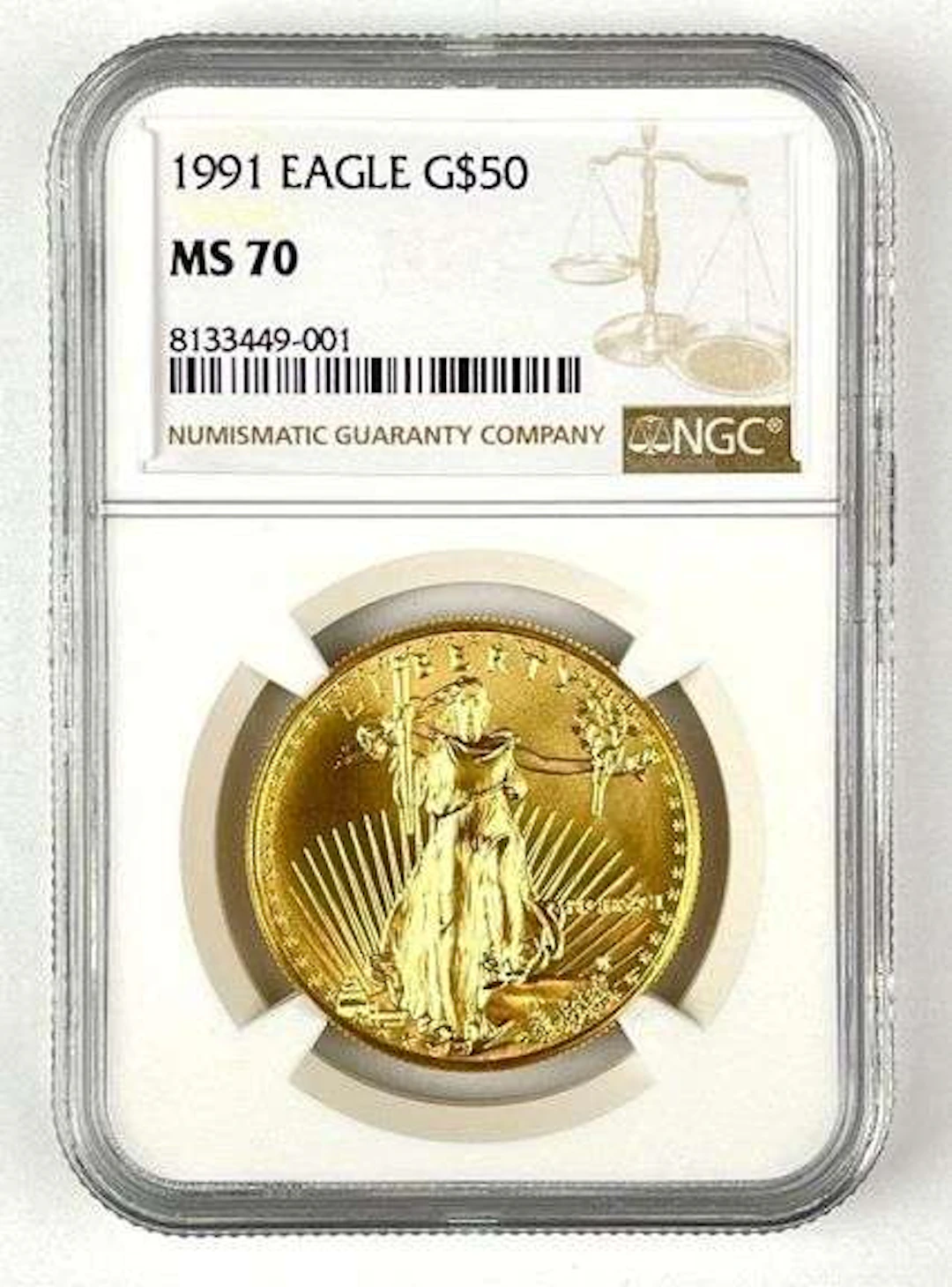1991 US $50 American Gold Eagle 1 oz Fine Gold Coin NGC MS70