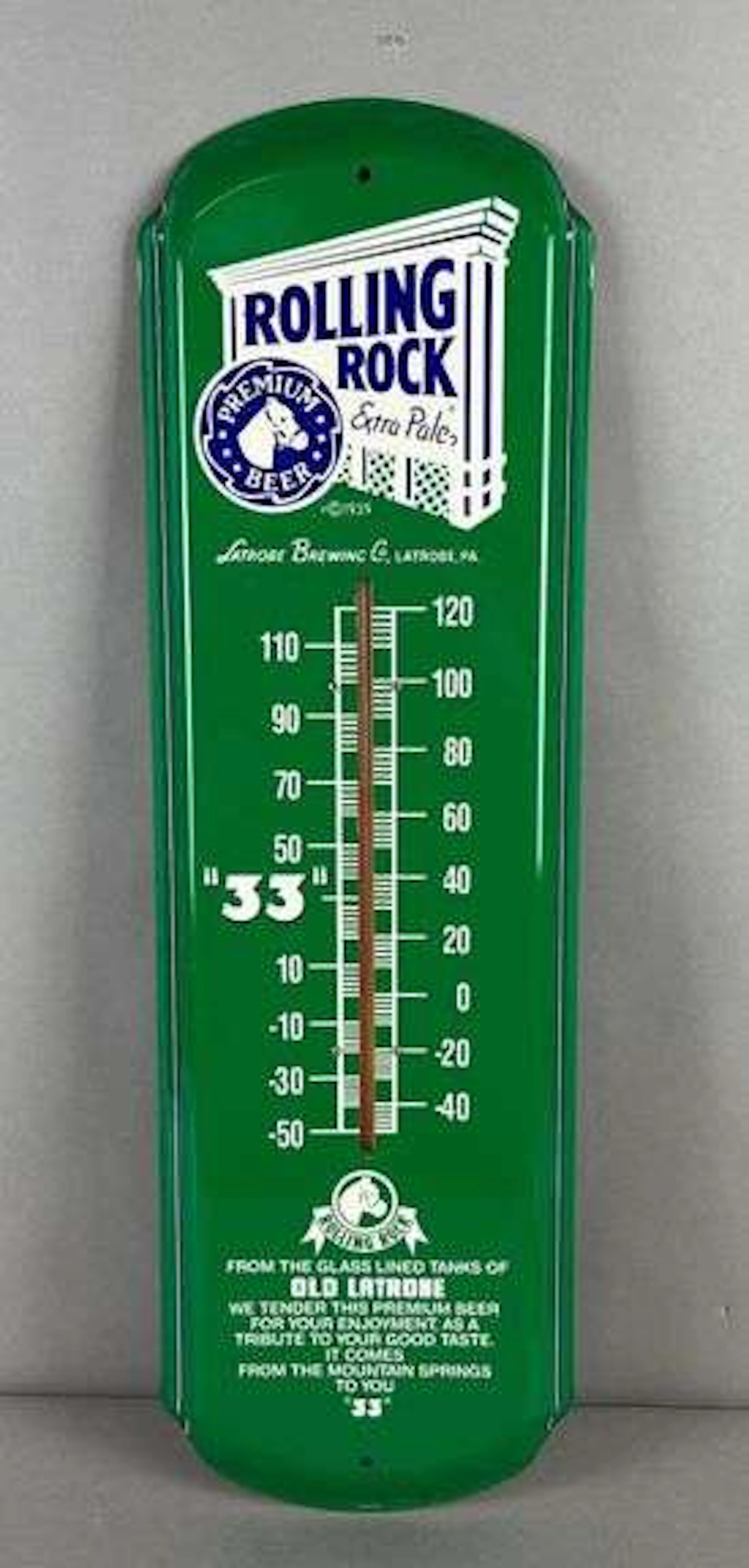 1999 Rolling Rock Advertising Metal Thermometer
