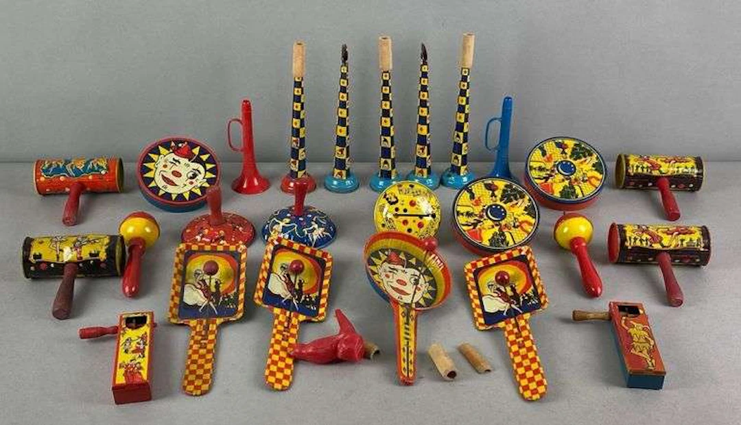 Group of Vintage Kirchof Life of the Party Tin-Litho Noisemakers
