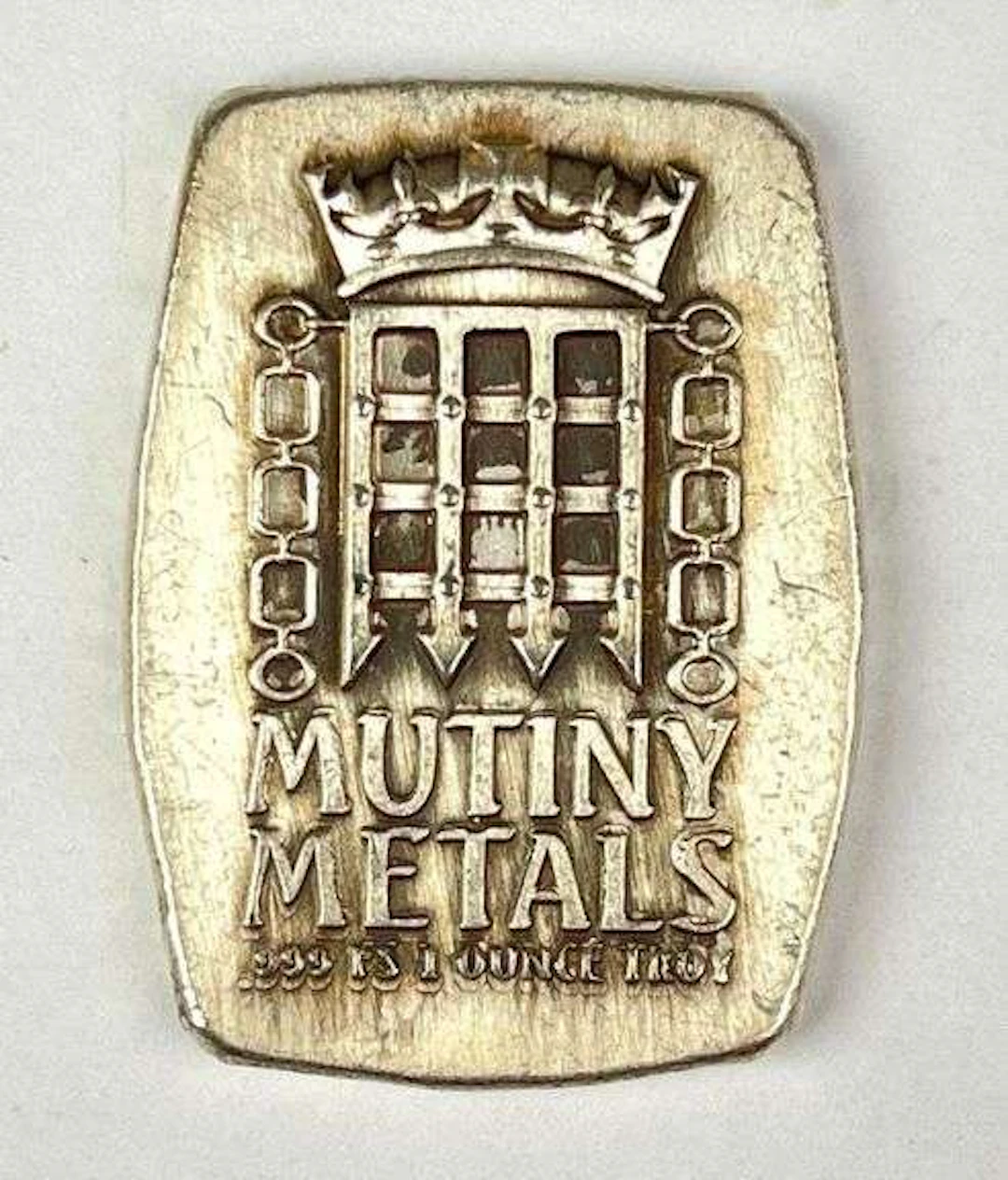 Mutiny Metals Hand Poured Crown/ Portcullis 1 oz .999 Silver Ingot/ Bar