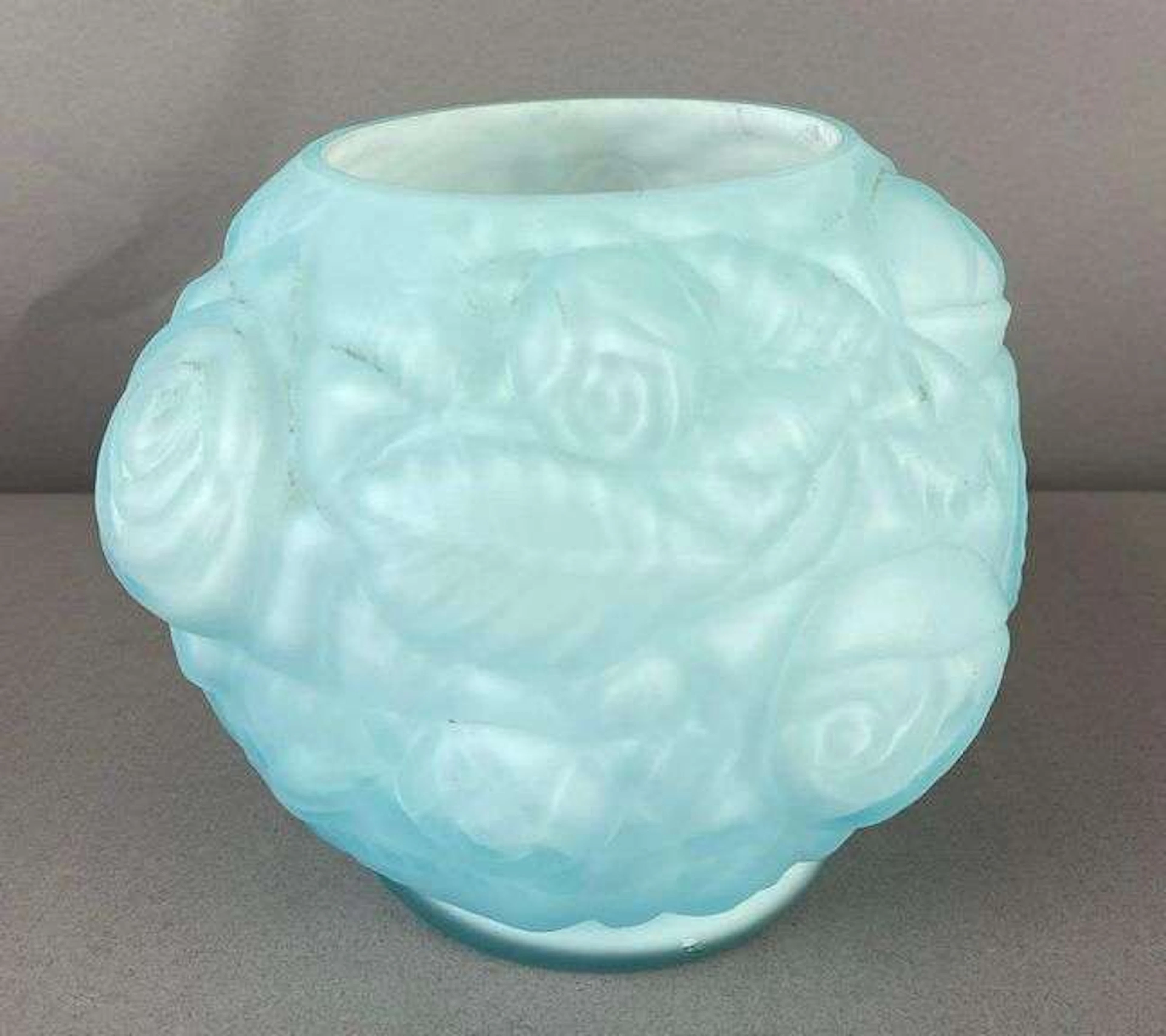 Vintage Fenton Art Glass Blue Satin Rose Bowl