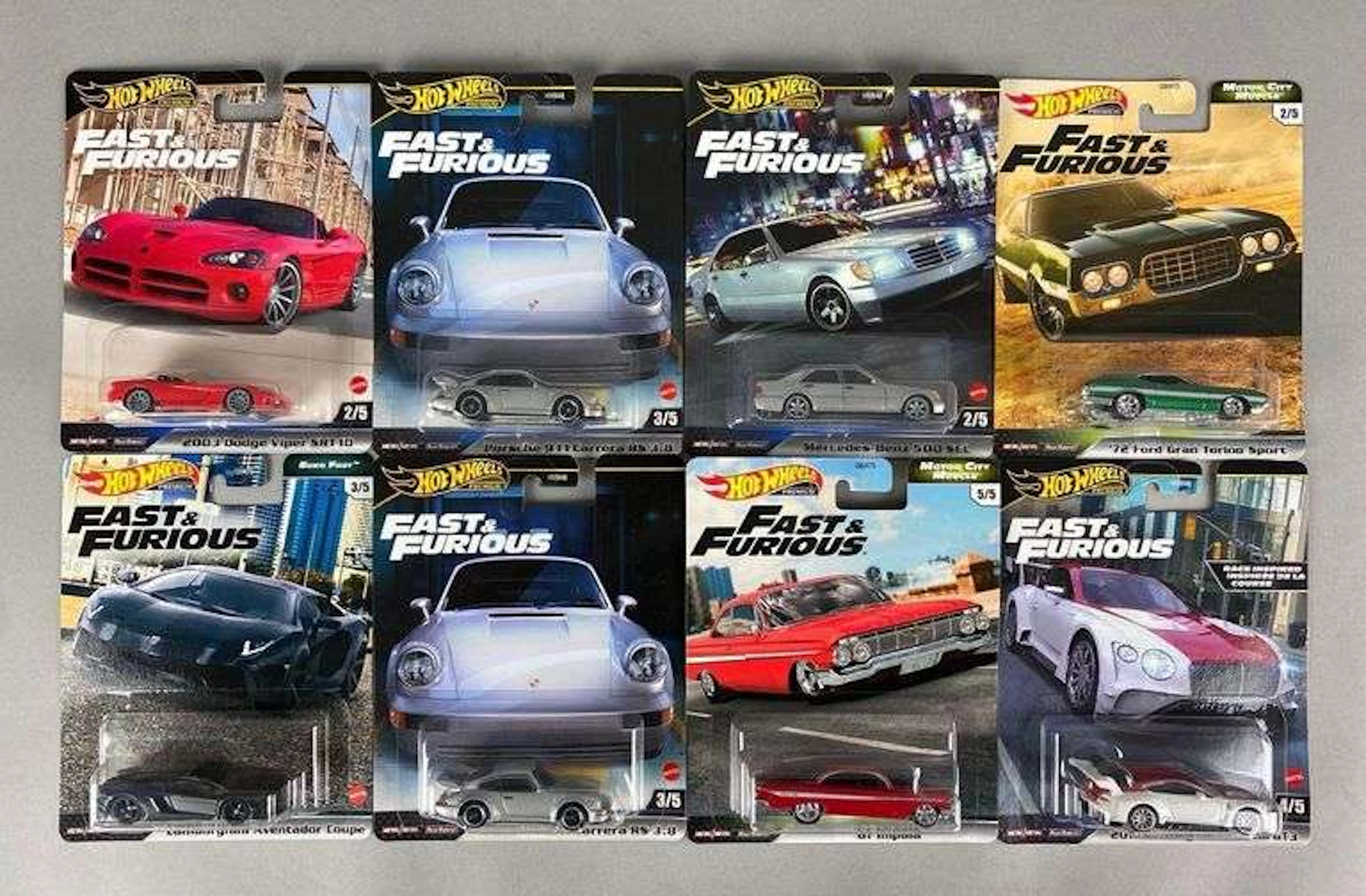 Group of 8 Mattel Hot Wheels Fast and Furious Cars