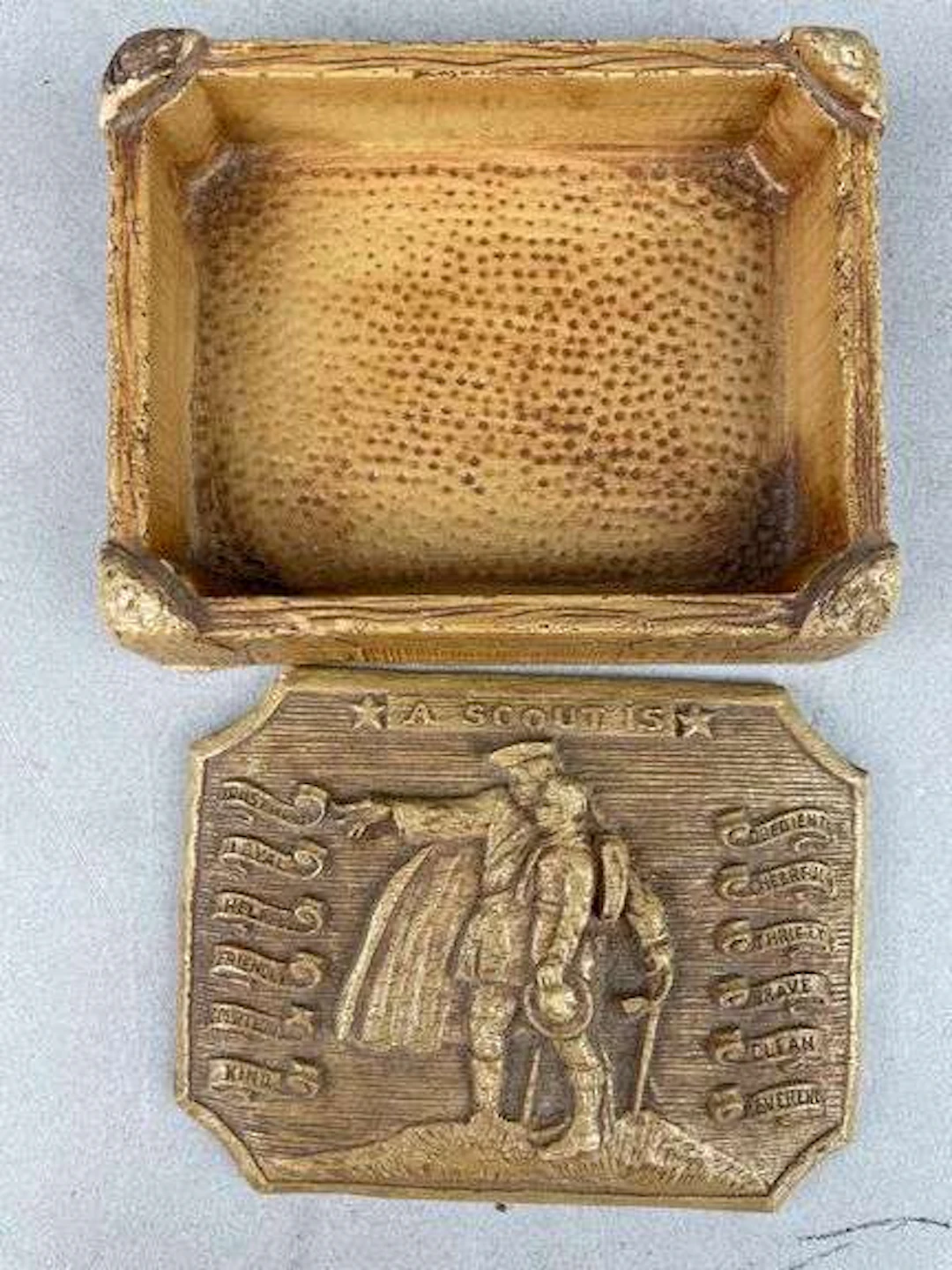 Vintage Resin Boy Scout Trinket Box