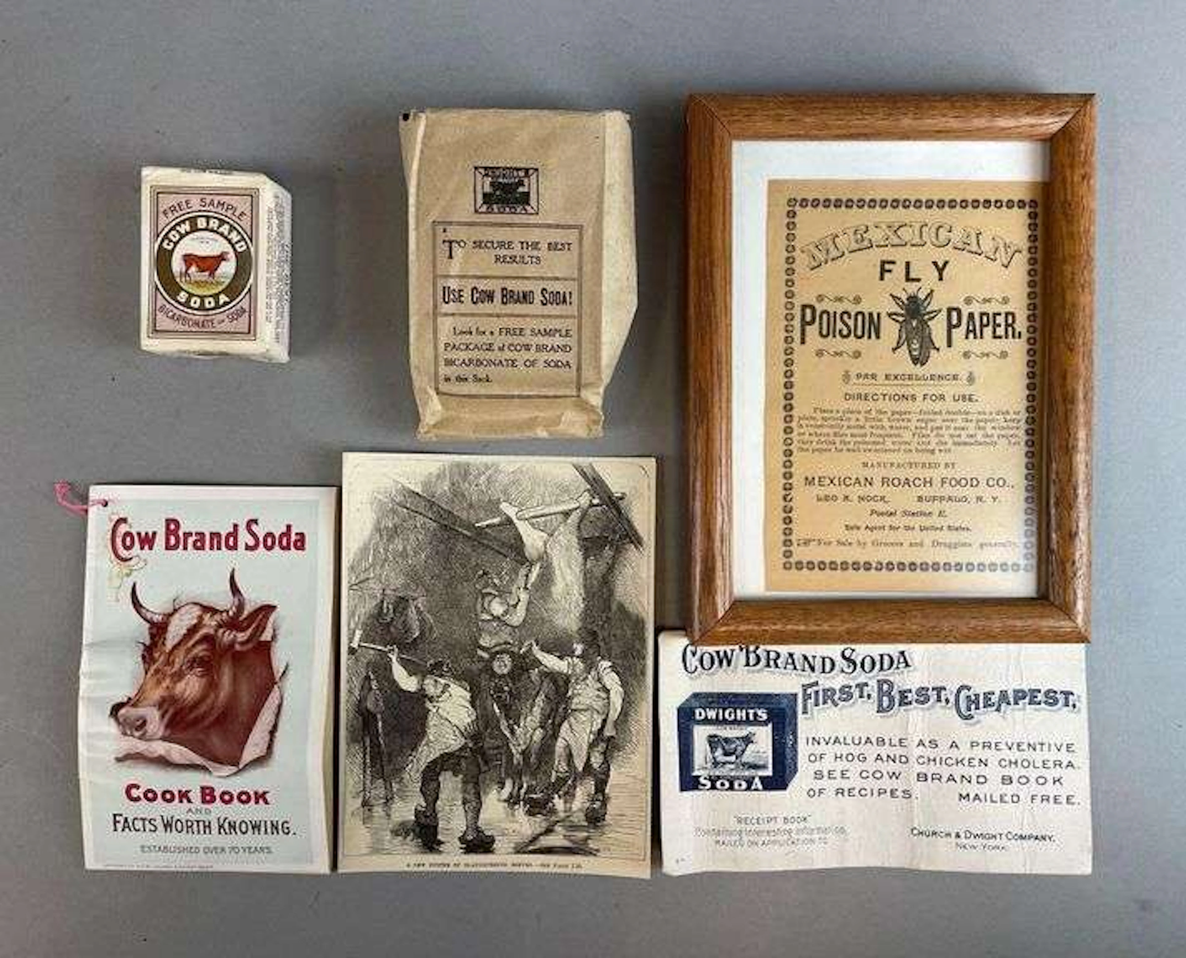 Group of Vintage Cow Brand Soda Advertising Items and More
