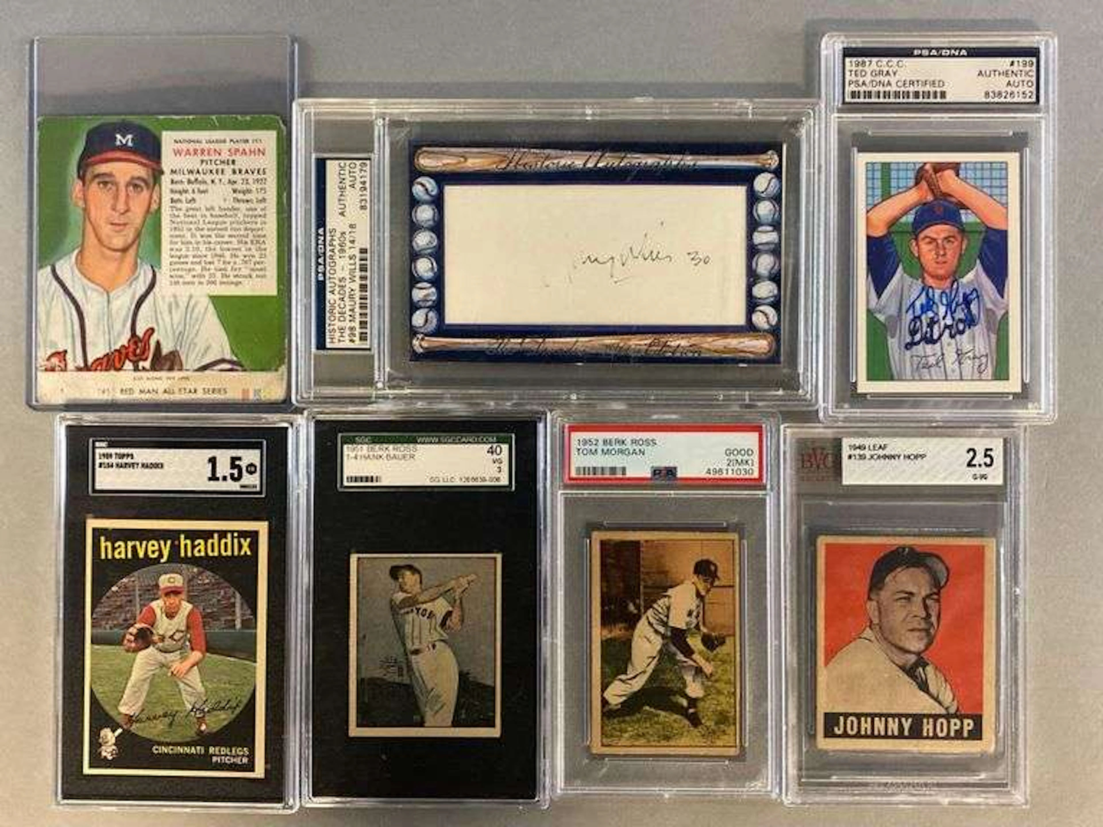 4 - 1940s - 50s Graded Baseball Cards + 1954 Red Man Warren Spahn