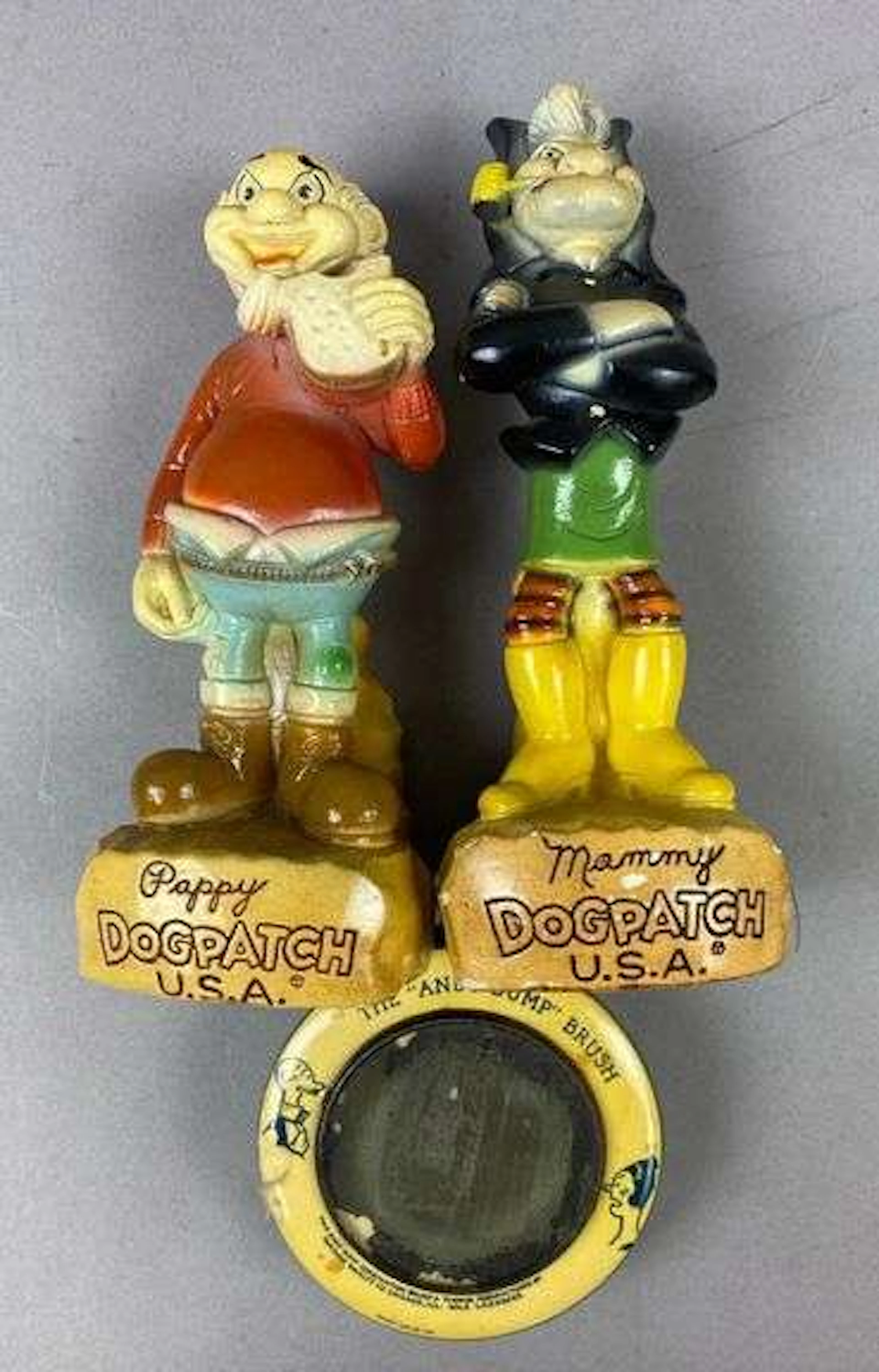 Group of Vintage 1968 Dogpatch Pappy and Mammy Chalkware Figures and more