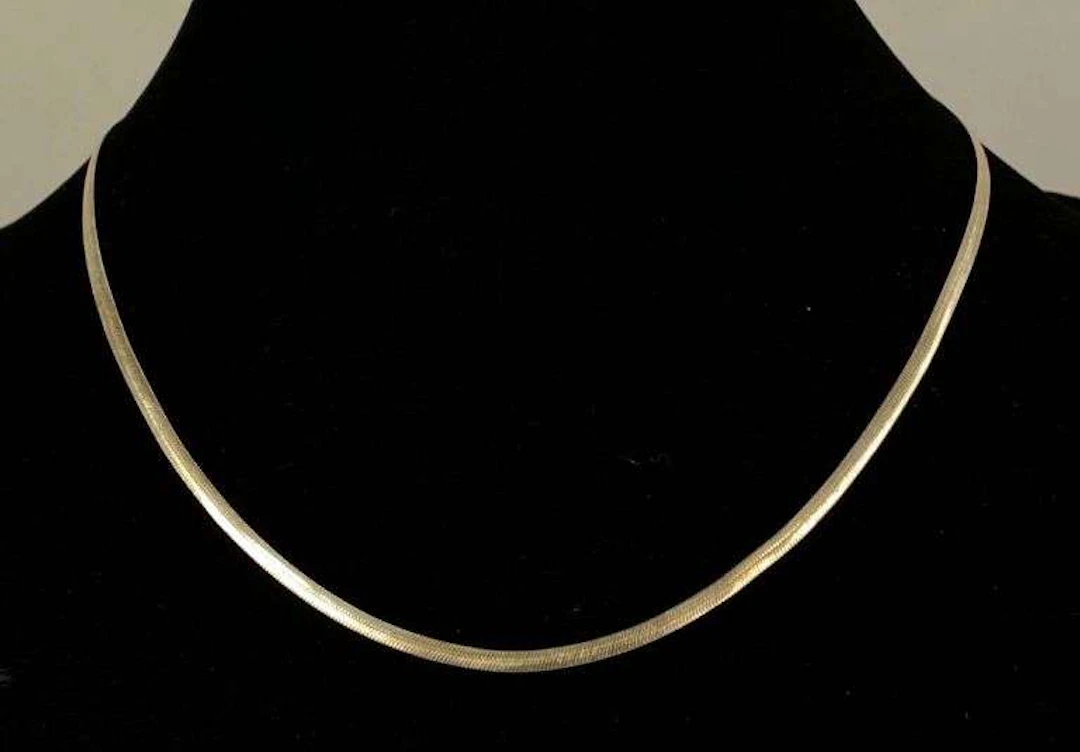 Italian Sterling Silver Flat Herringbone Link Necklace