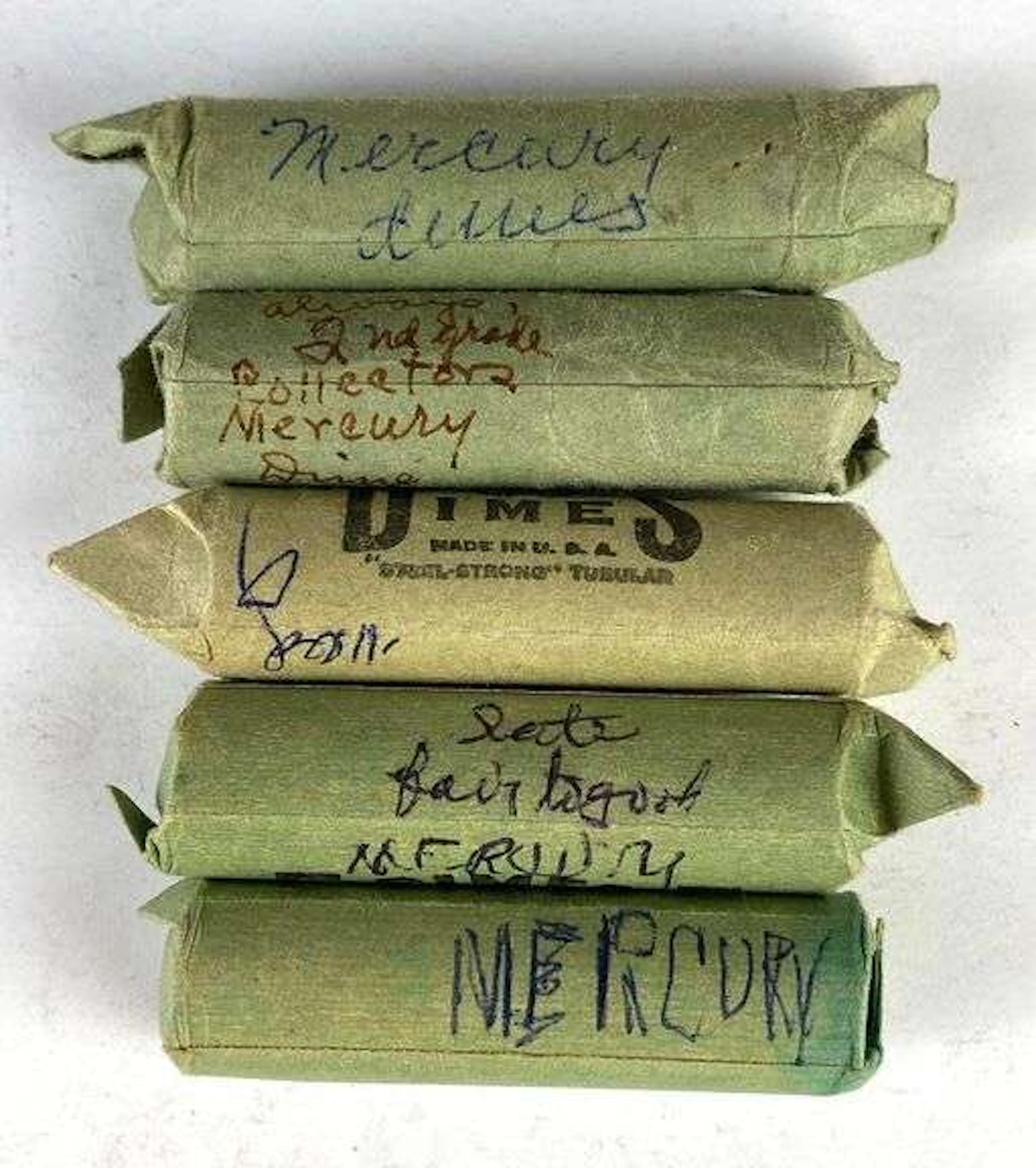 Group of 5 Rolls of US Mercury Silver Dimes