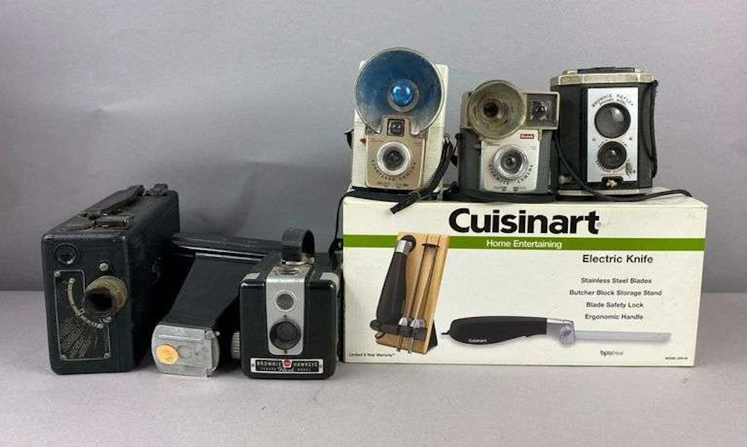 Group of Vintage Kodak Brownie 127 Film Cameras and More
