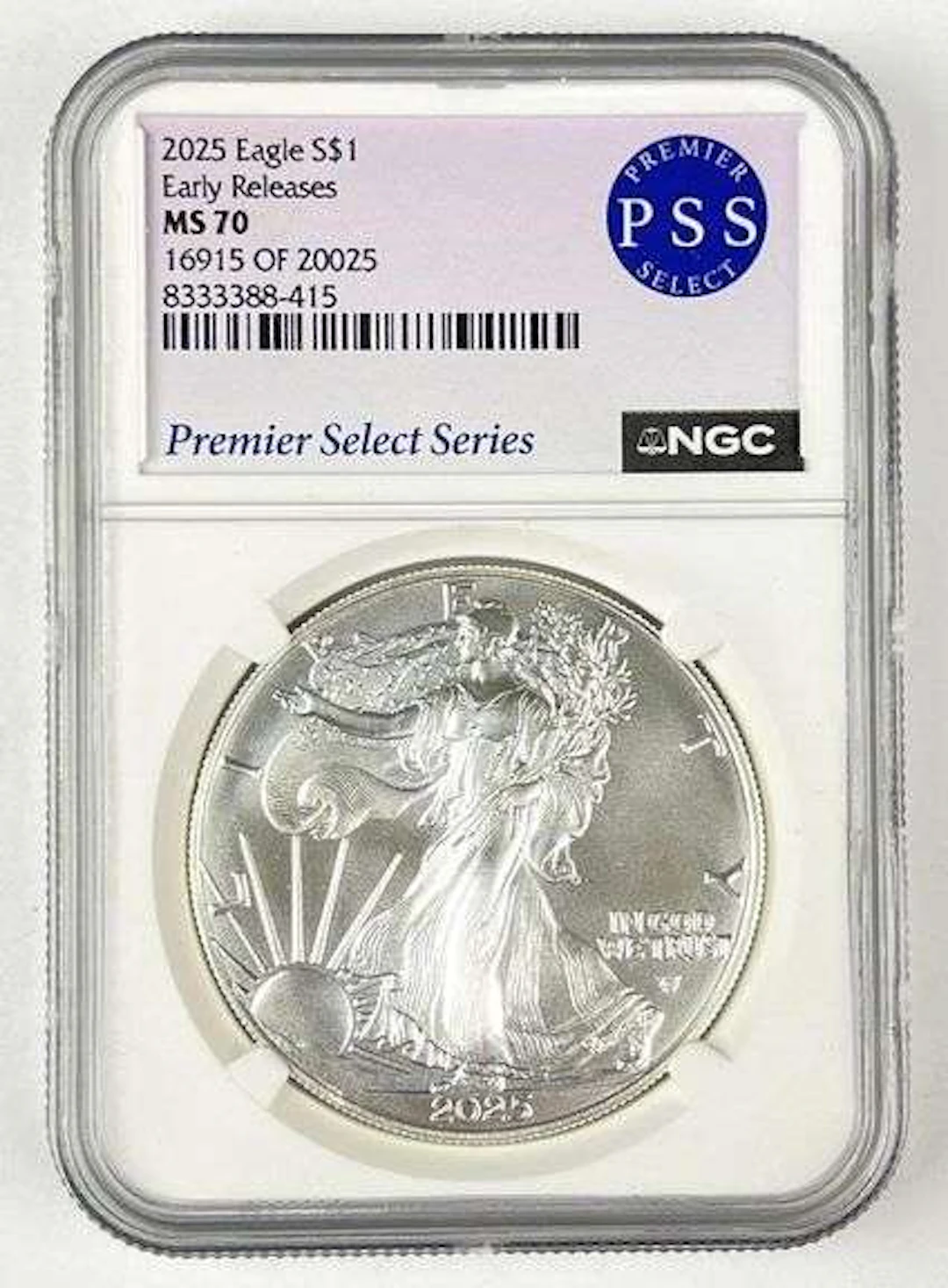 2025 US $1 American Silver Eagle 1 oz Fine Silver Coin NGC MS70
