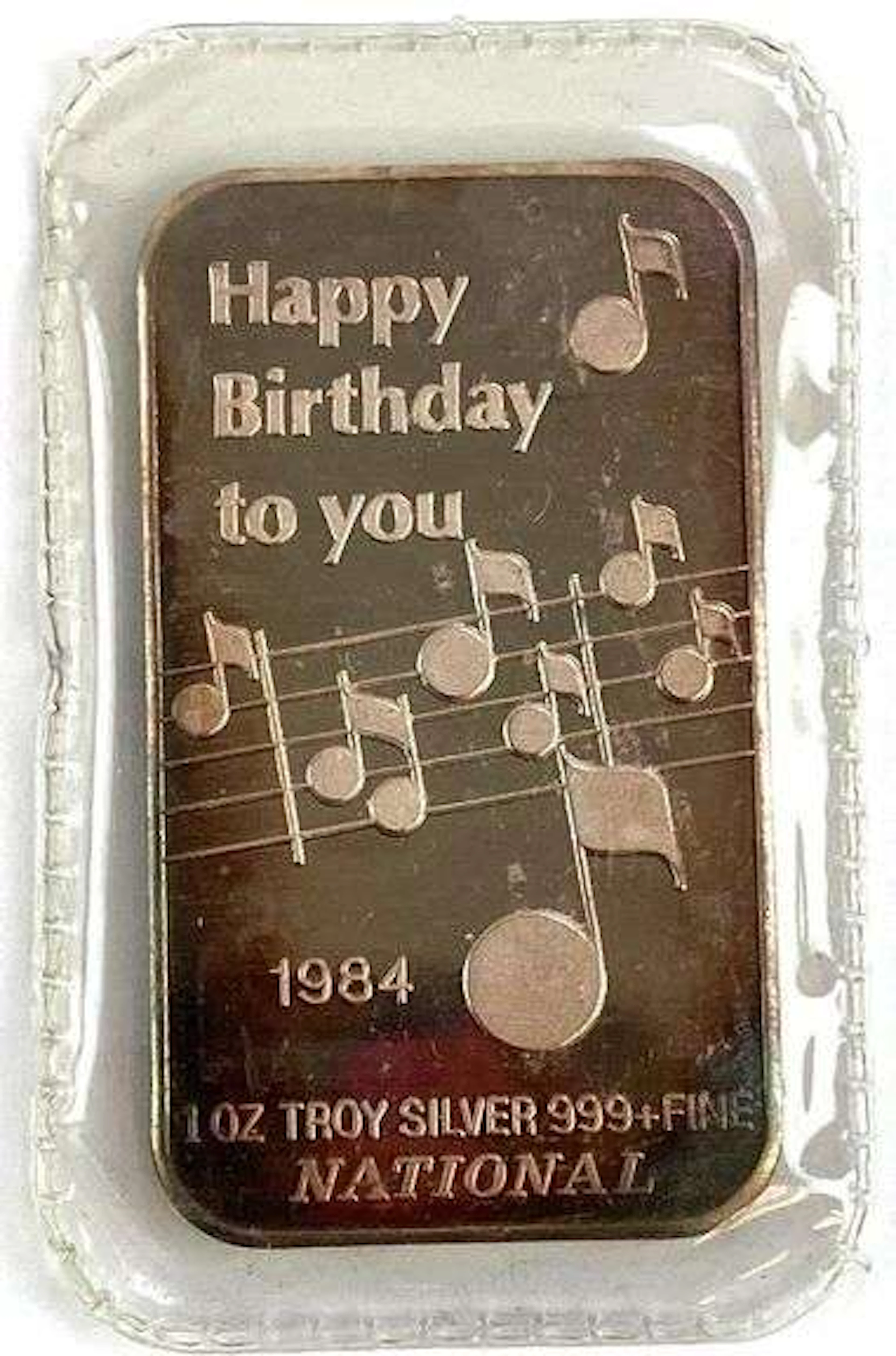 1984 National Happy Birthday 1 oz Troy Silver 999 + Bar