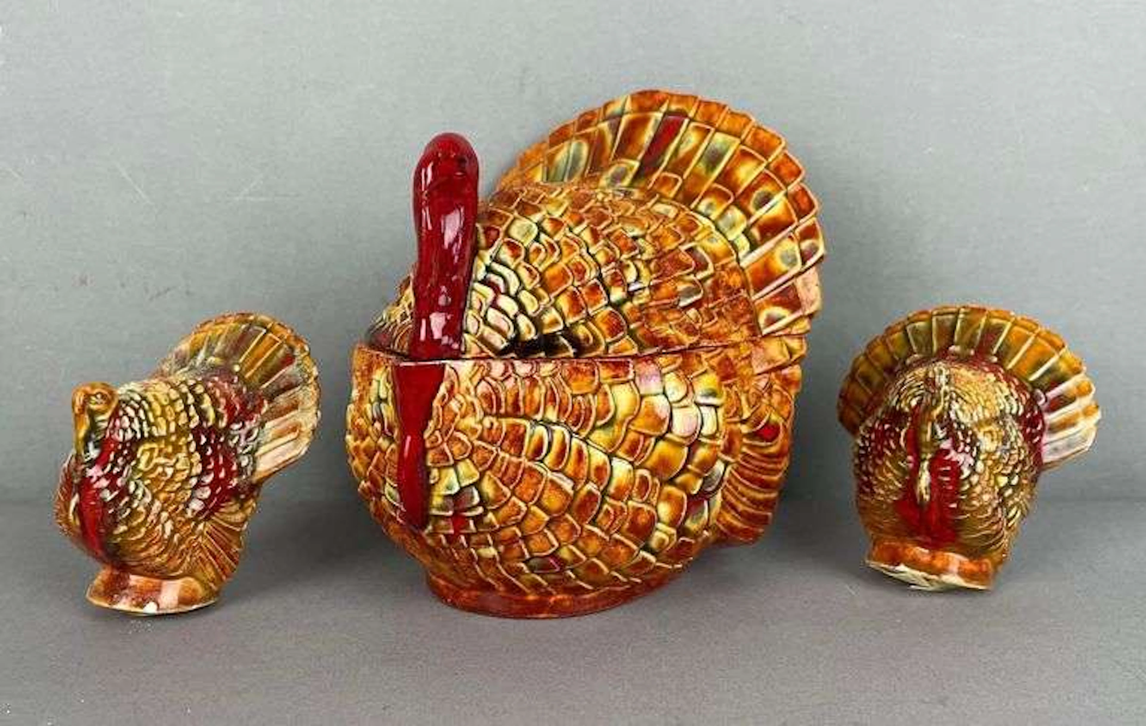 Vintage Ceramic Turkey Lidded Candy Dish and Salt and Pepper Shakers