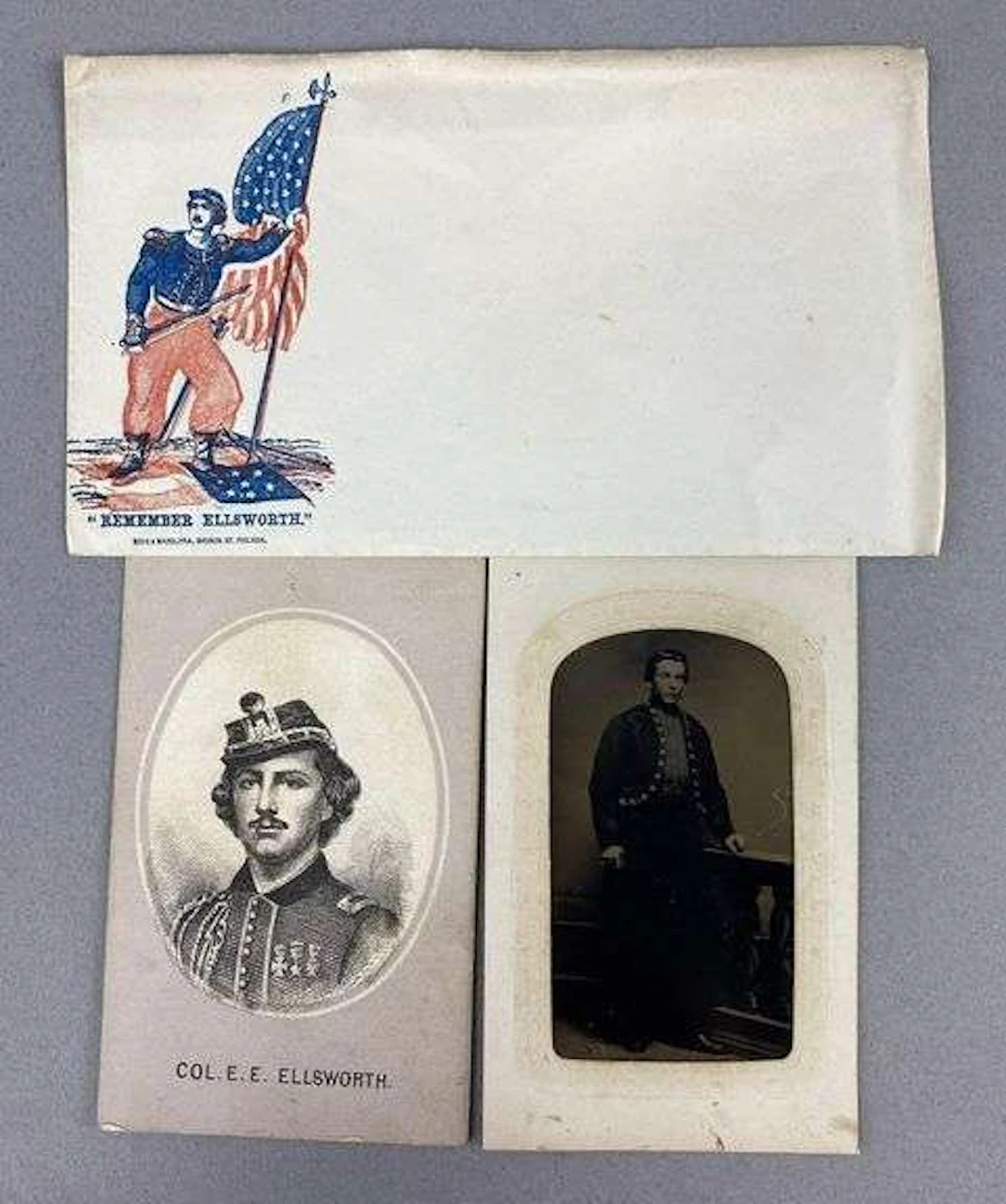 Civil War Elmer Ellsworth CDV Patriotic “Remember Ellsworth” Envelope and More