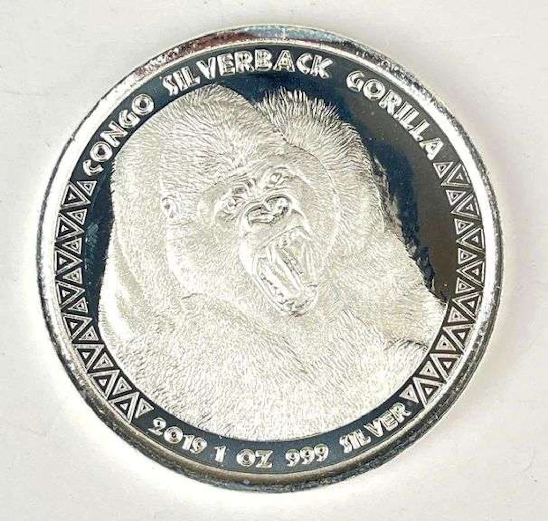 2019 Republique Du Congo 5000 Francs Silverback Gorilla 1 oz .999 Silver Coin