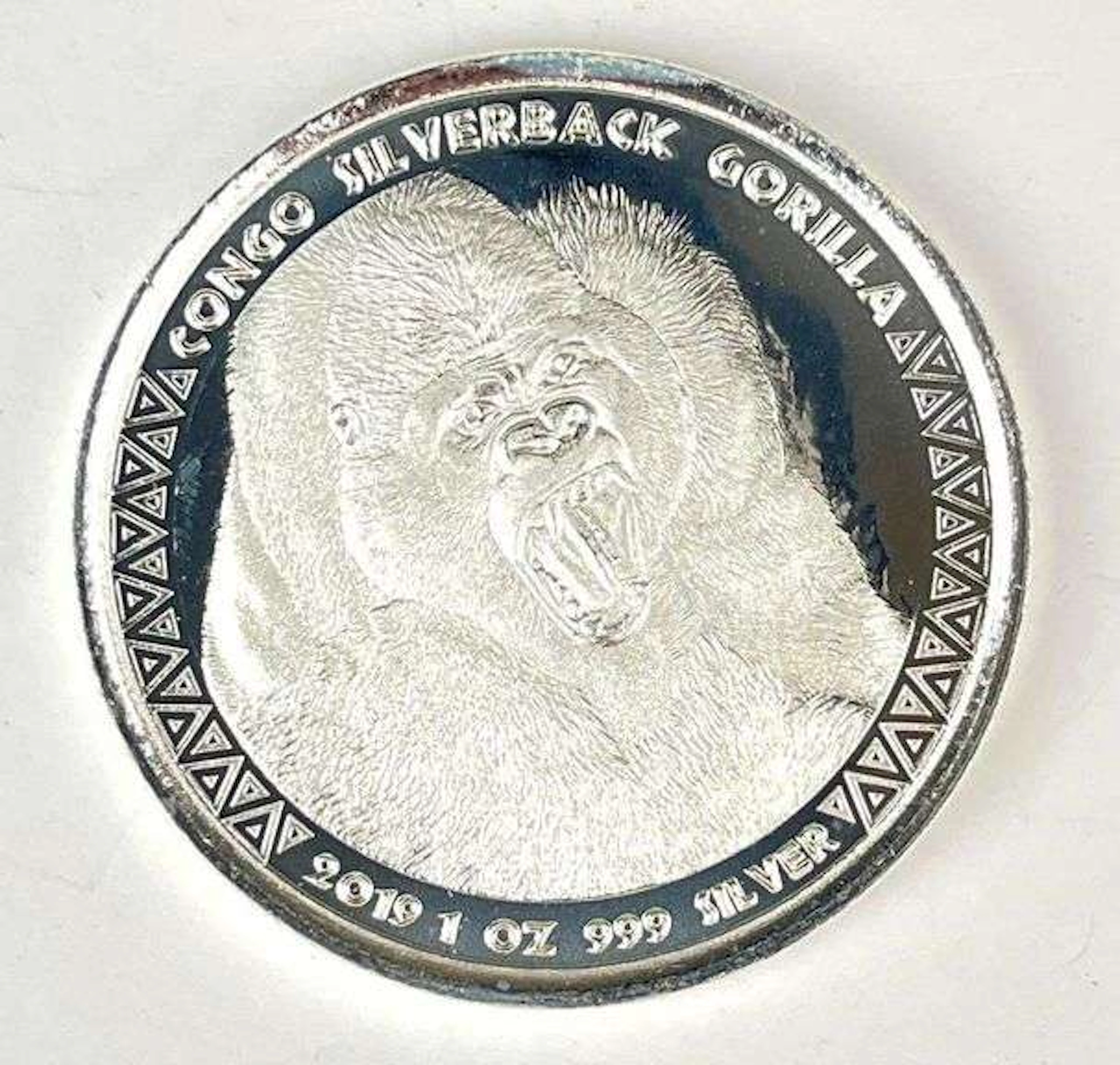 2019 Republique Du Congo 5000 Francs Silverback Gorilla 1 oz .999 Silver Coin
