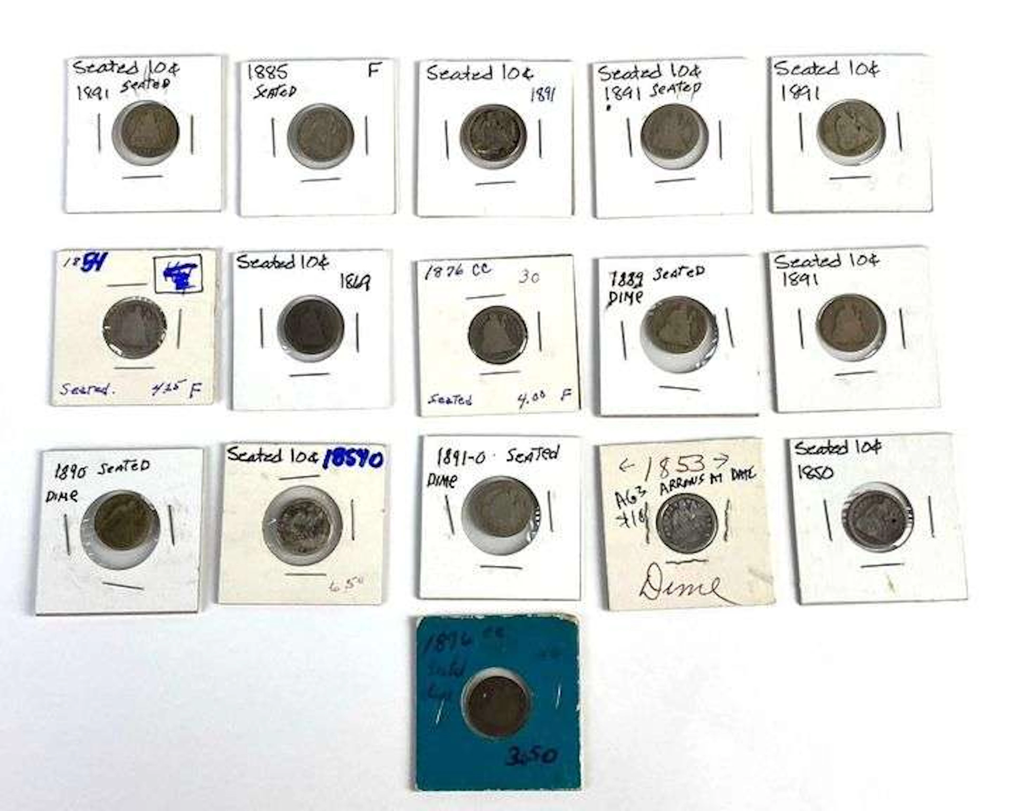 Group of 16 US Seated Liberty Silver Dimes