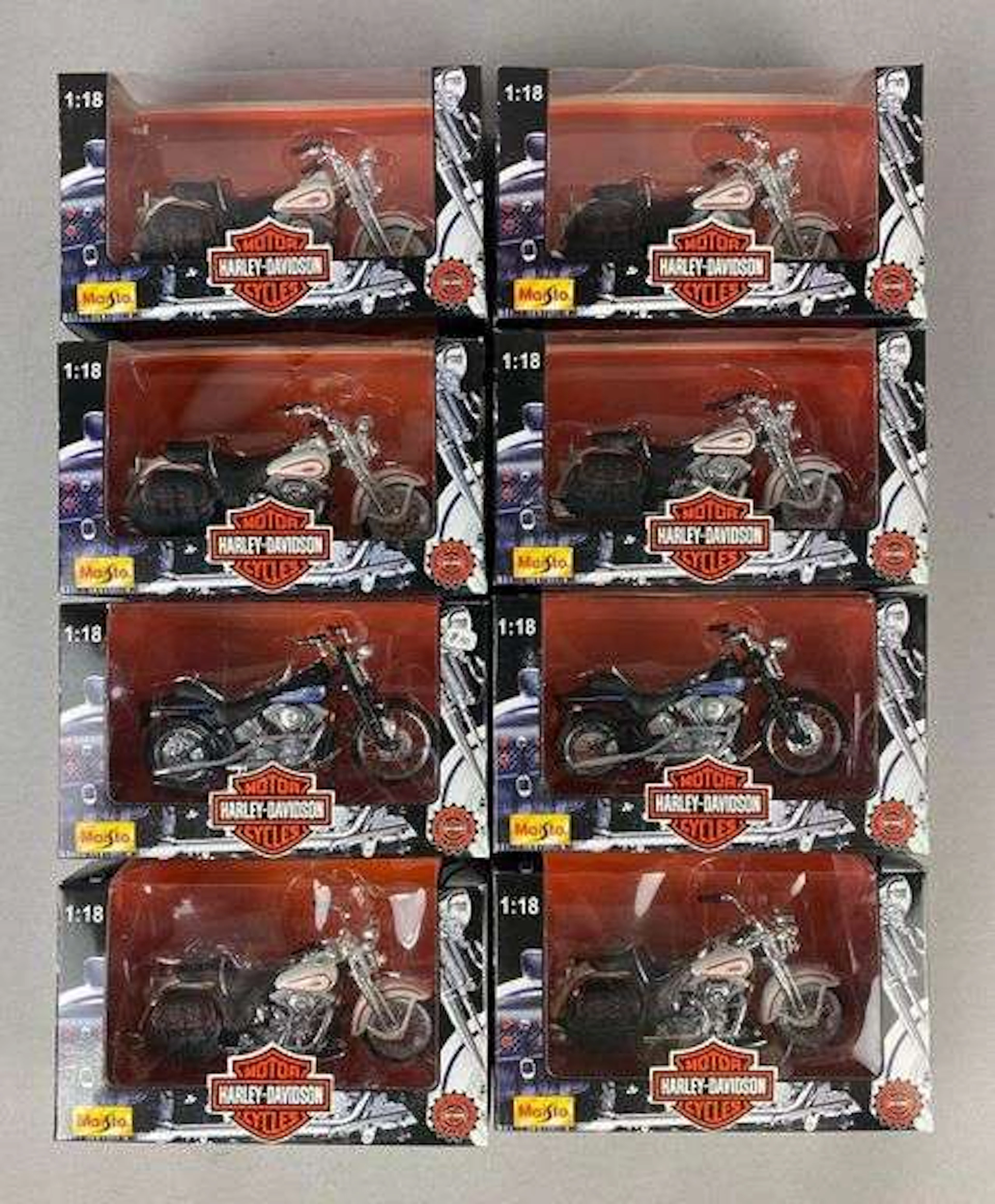 Group of 8 1997 Maisto Harley-Davidson Motorcycle Die-Cast Vehicle