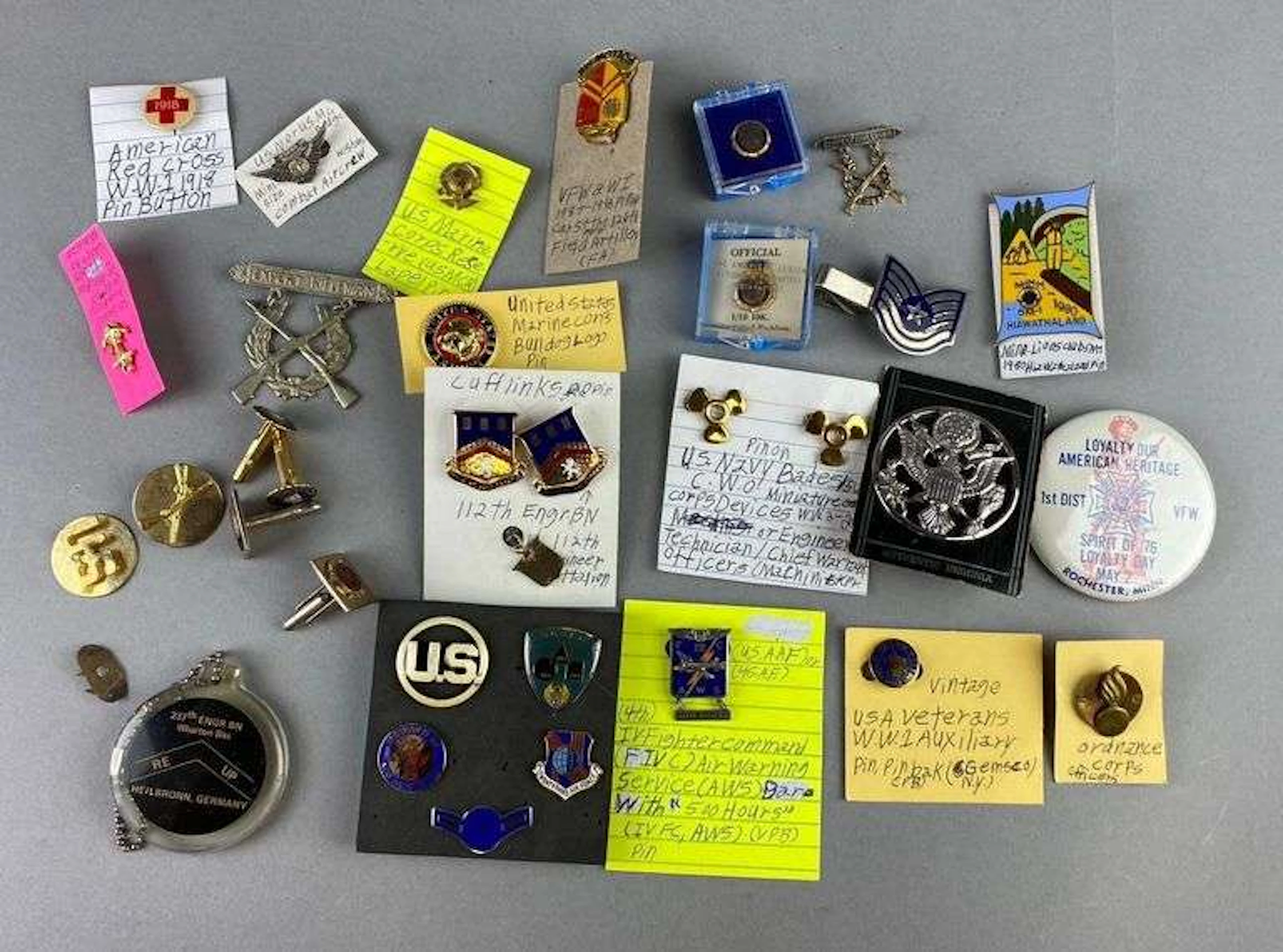 Group of Assorted WW2/ Cold War US Army Badges and More