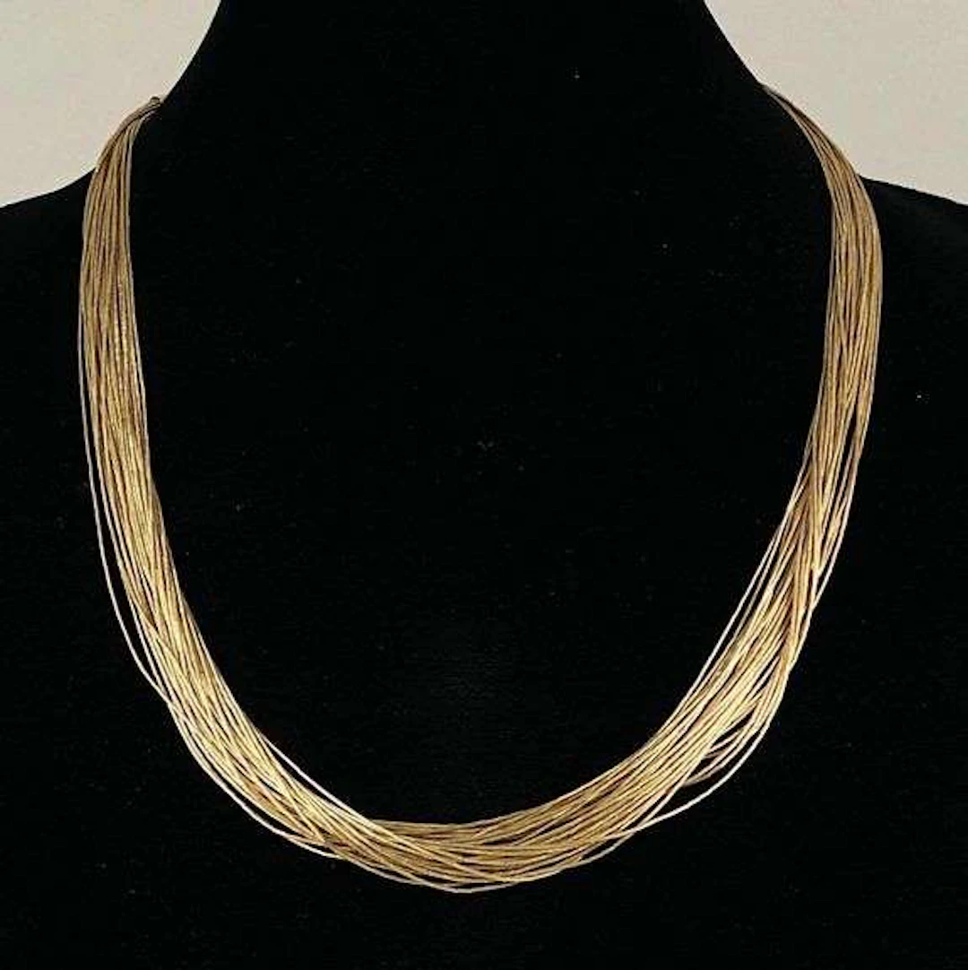 Gold Plates Sterling Silver 30 Strand Liquid Silver Necklace