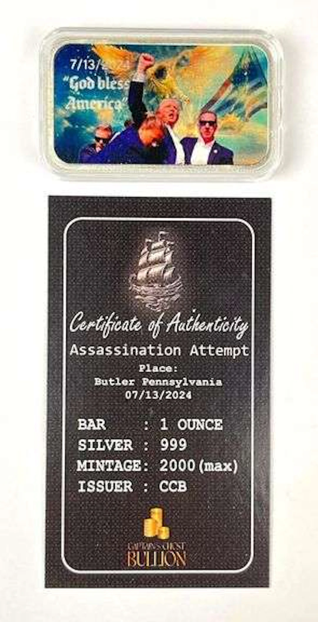Captains Chest Bullion Colorized Assassination Attempt 1 oz 999 Fine