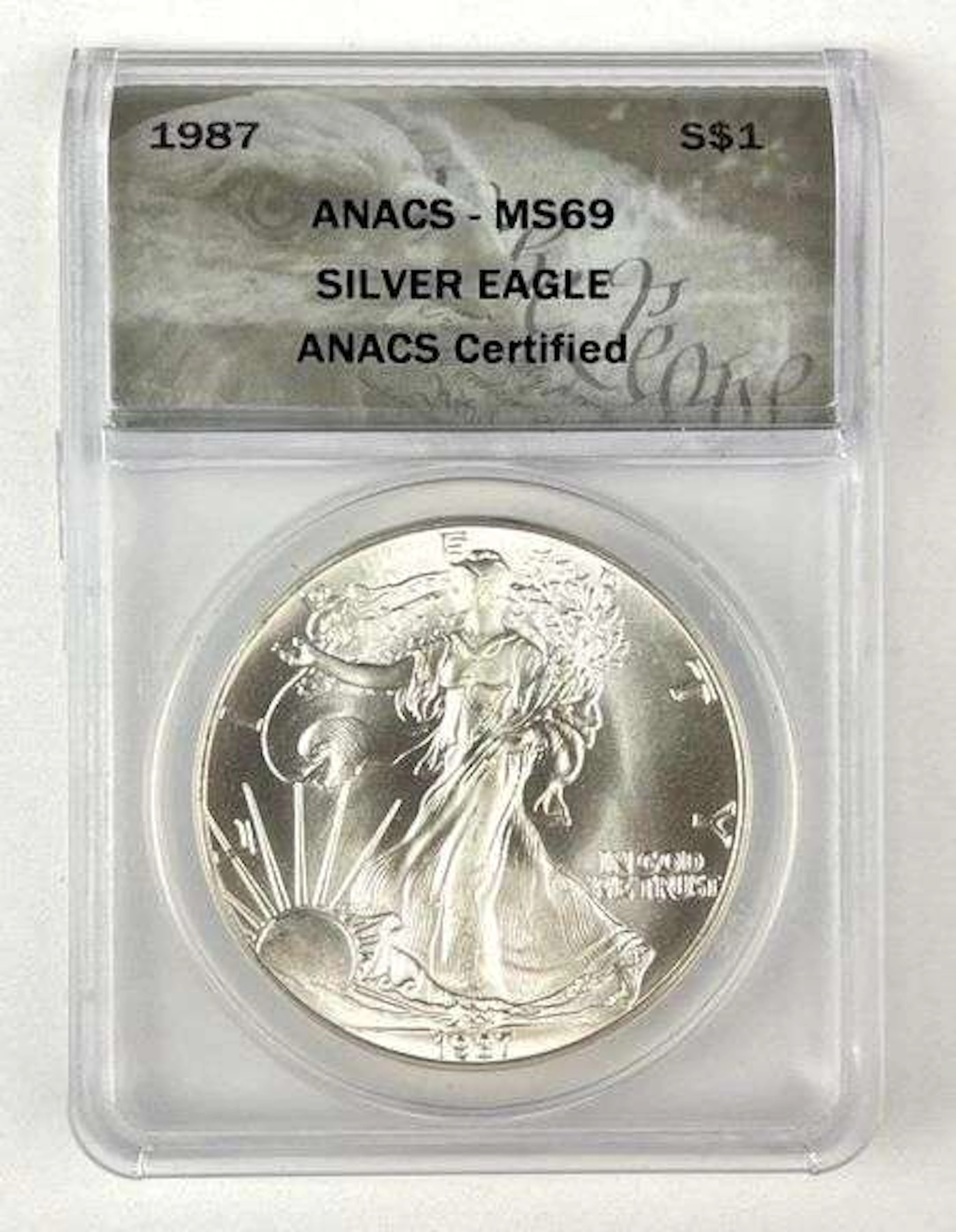 1987 US $1 American Silver Eagle 1 oz Fine Silver Coin ANACS MS69