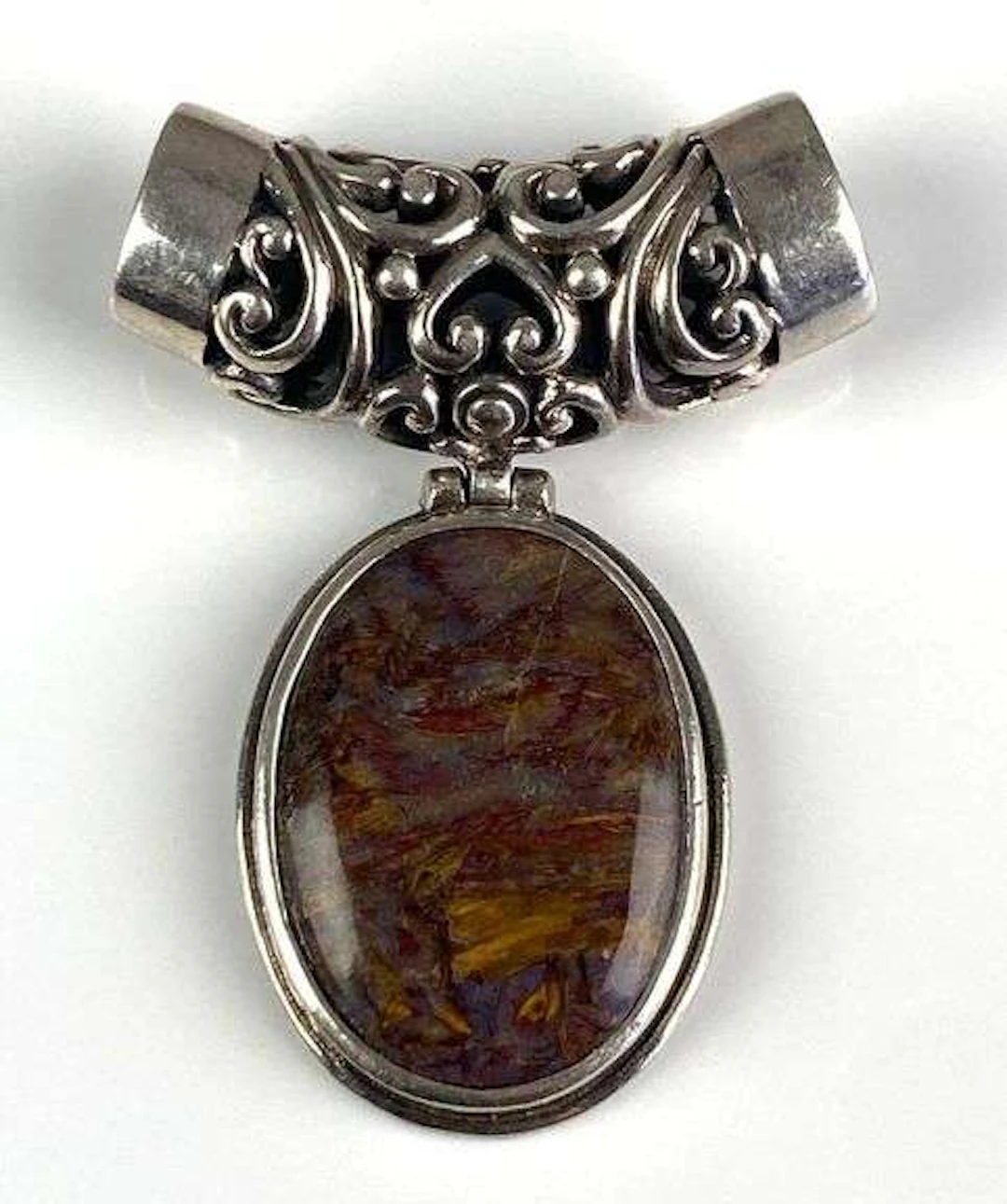 NK Signed Sterling Silver Pietersite Pendant