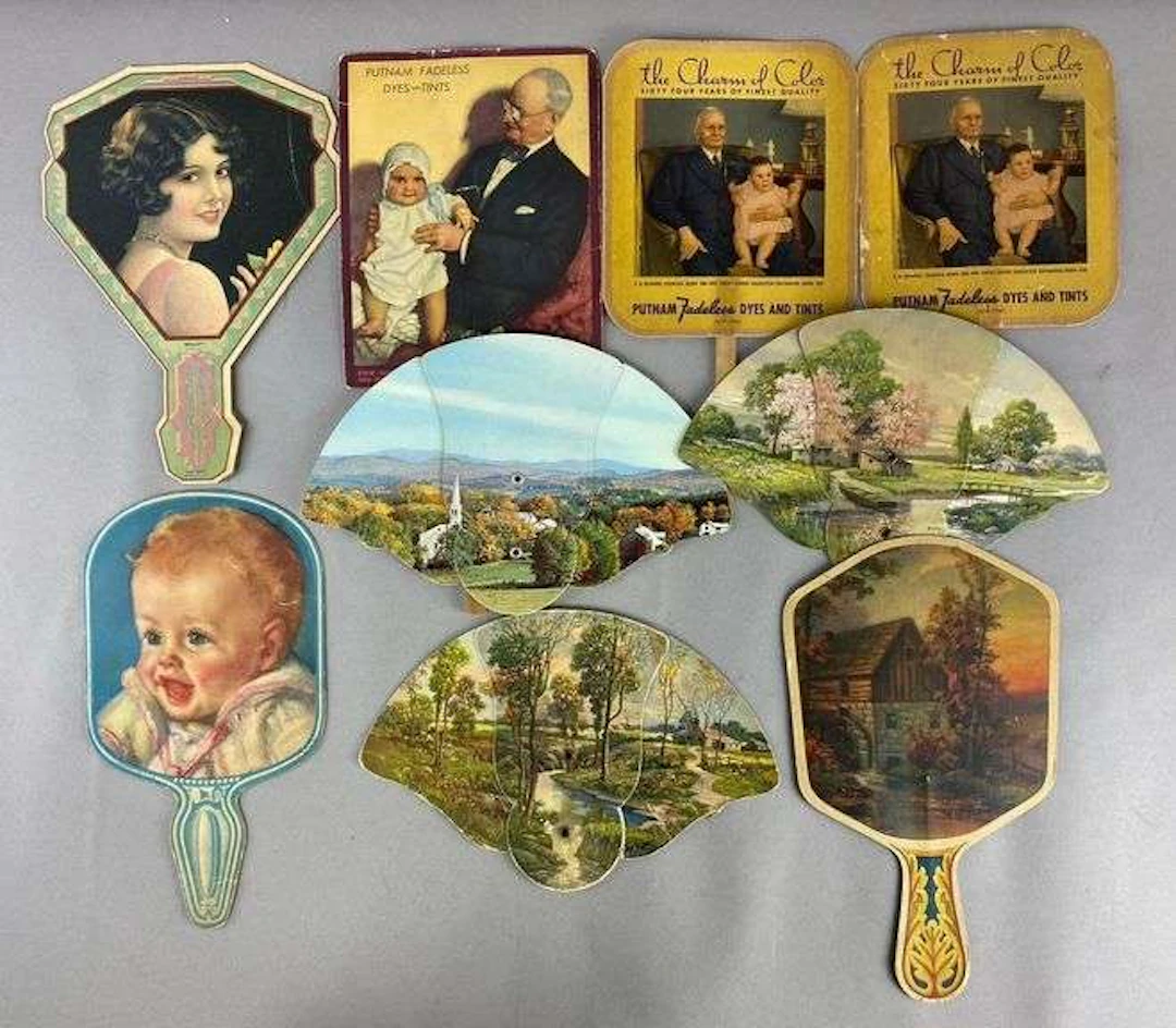 Group of Antique 1920’s Lithograph Advertising Fans