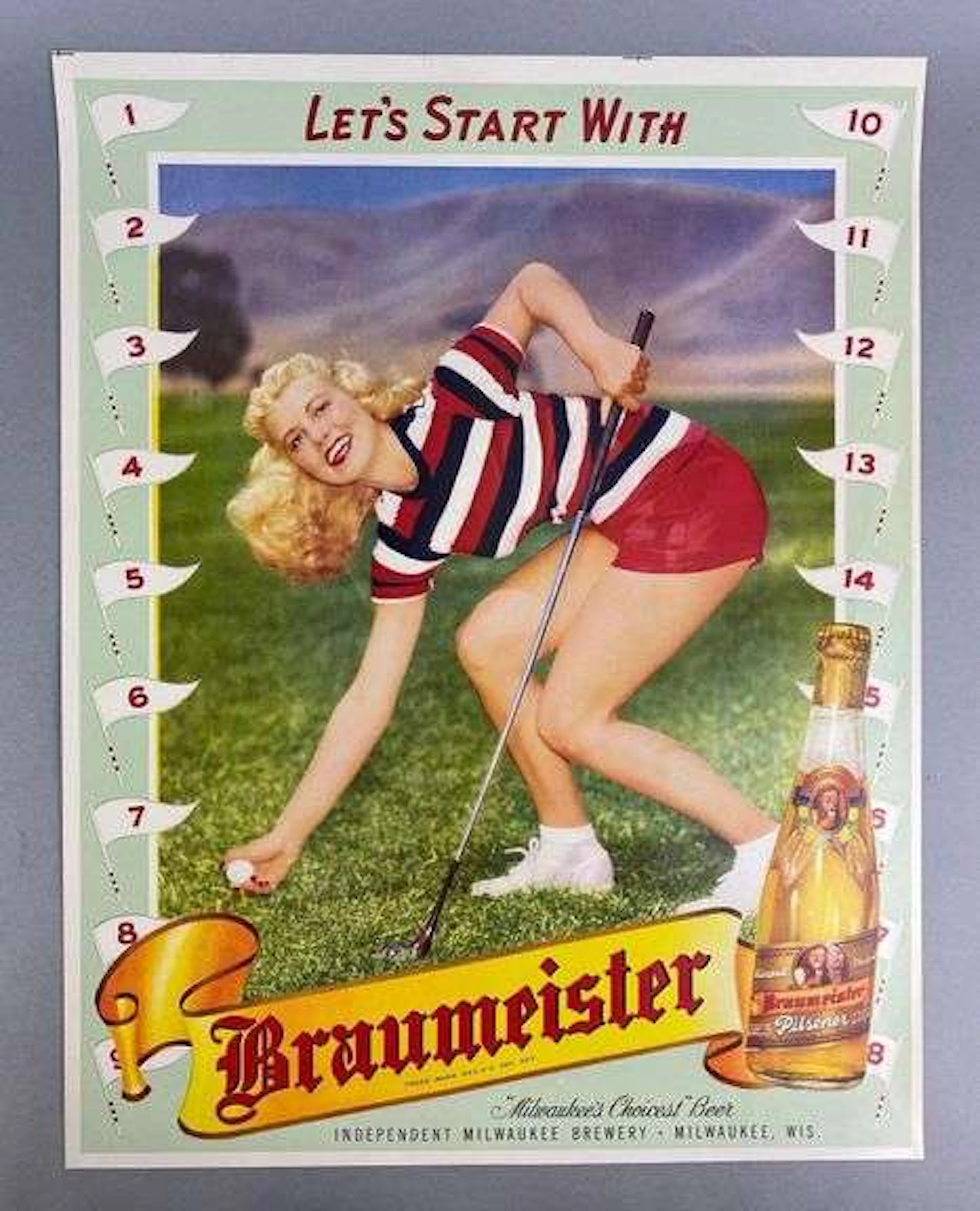Vintage 1950s Braumeister Lady Golfer Advertising Poster
