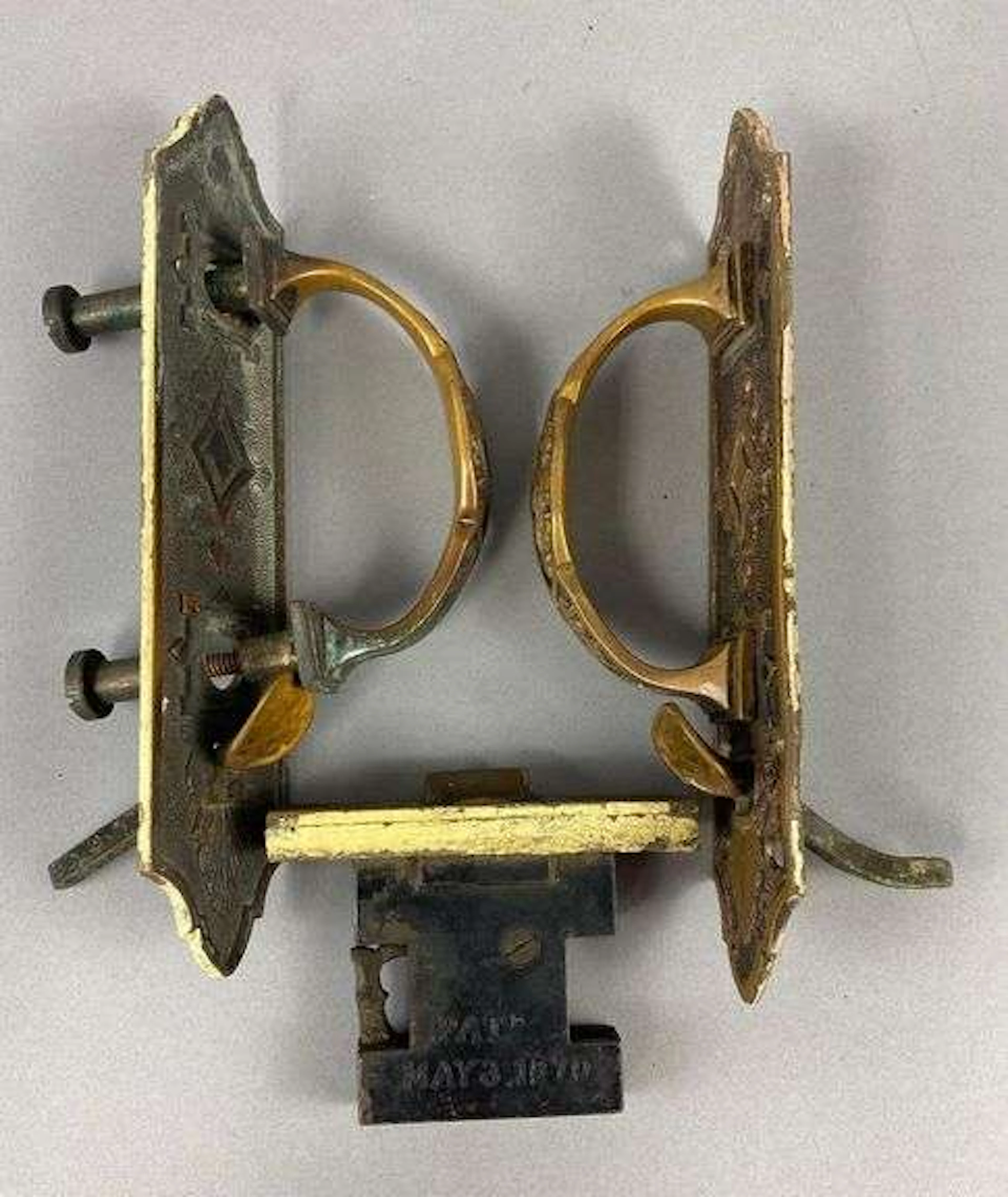 Antique 1870 Ottawa, Illinois Brass Door Handles and Lock